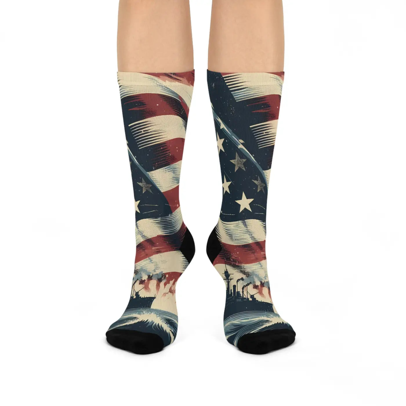 Cushioned Crew Socks - Bold American Flag Style - DipaliZ
