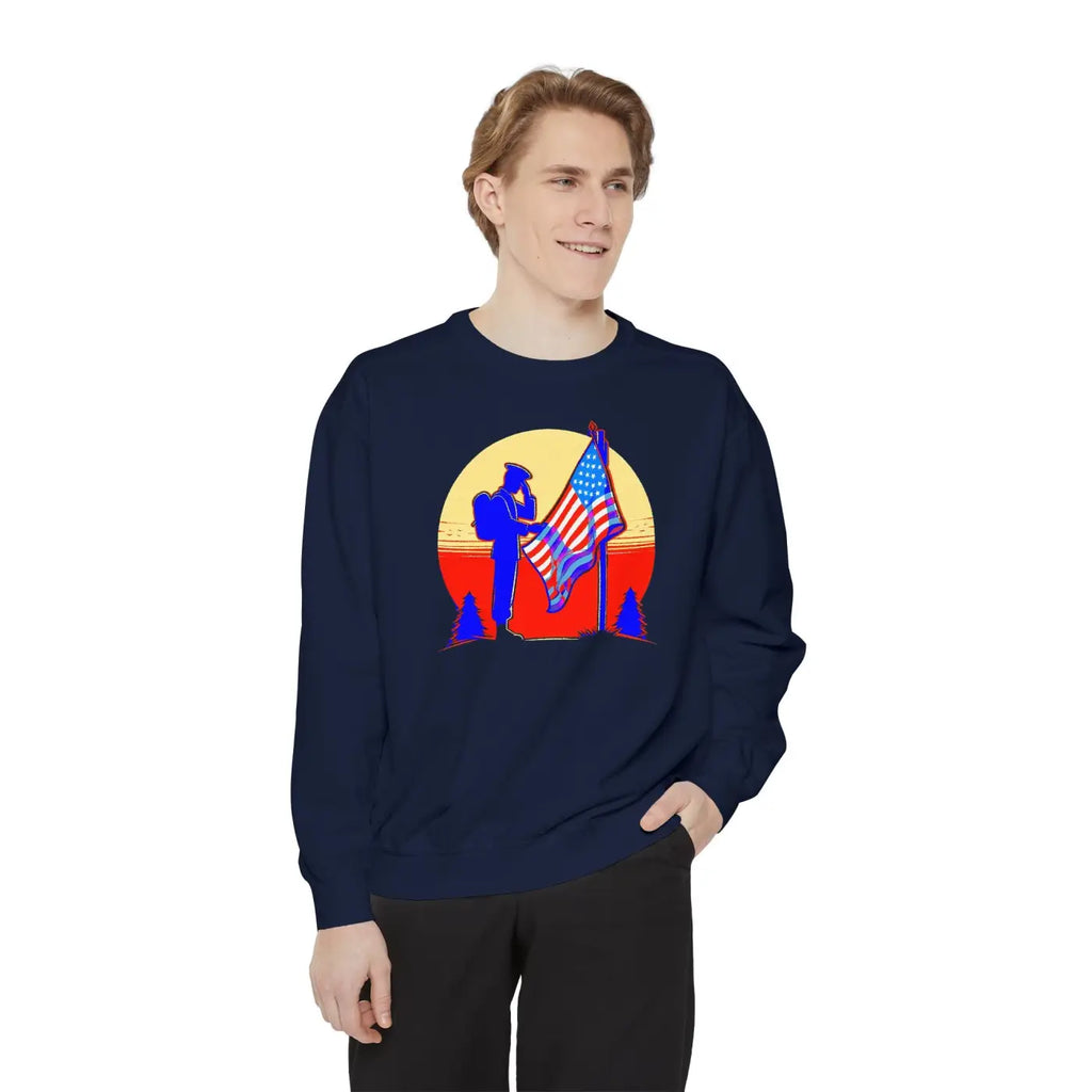 Cozy Garment-Dyed Sweatshirt - Independence Day Comfort - DipaliZ