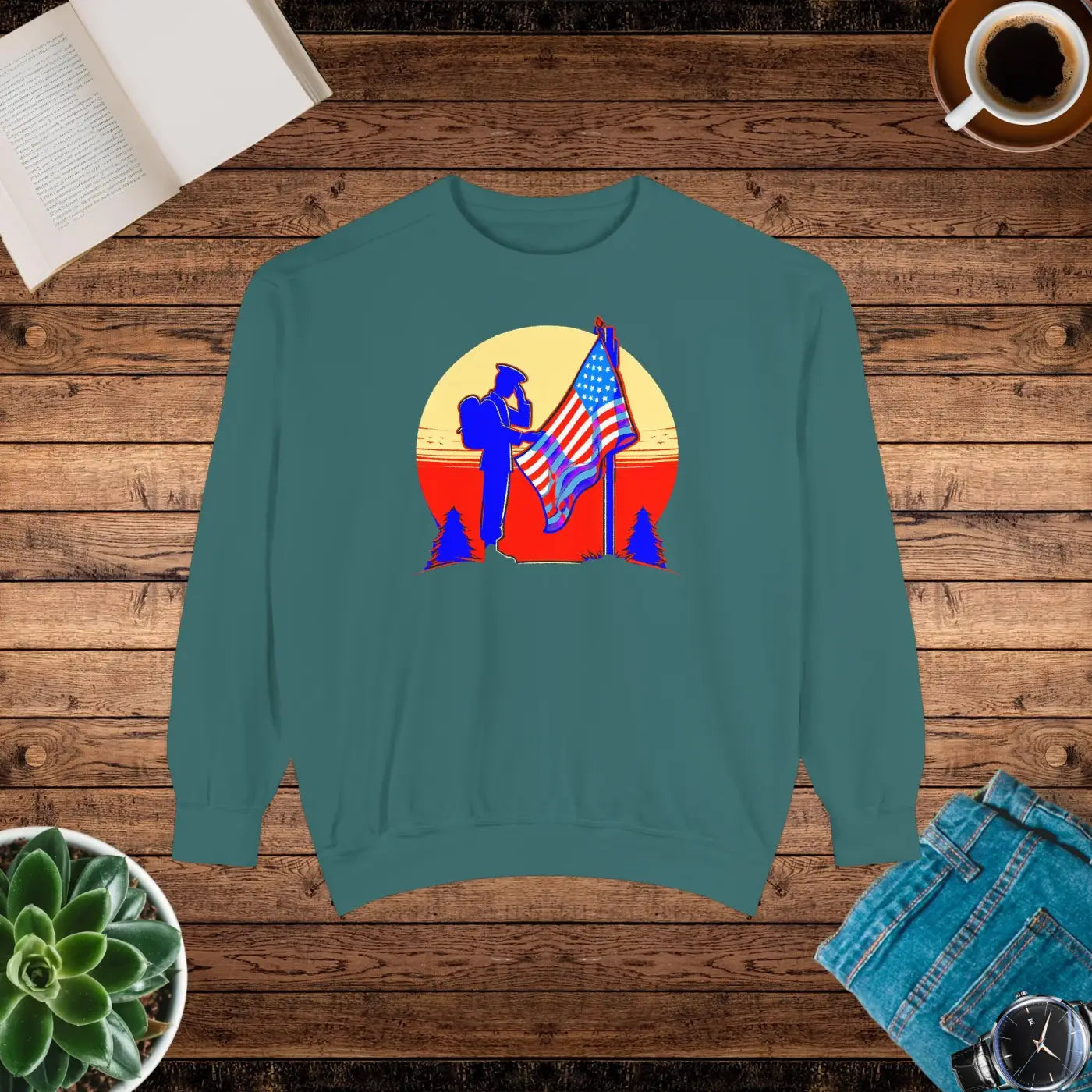Cozy Garment-Dyed Sweatshirt - Independence Day Comfort - DipaliZ