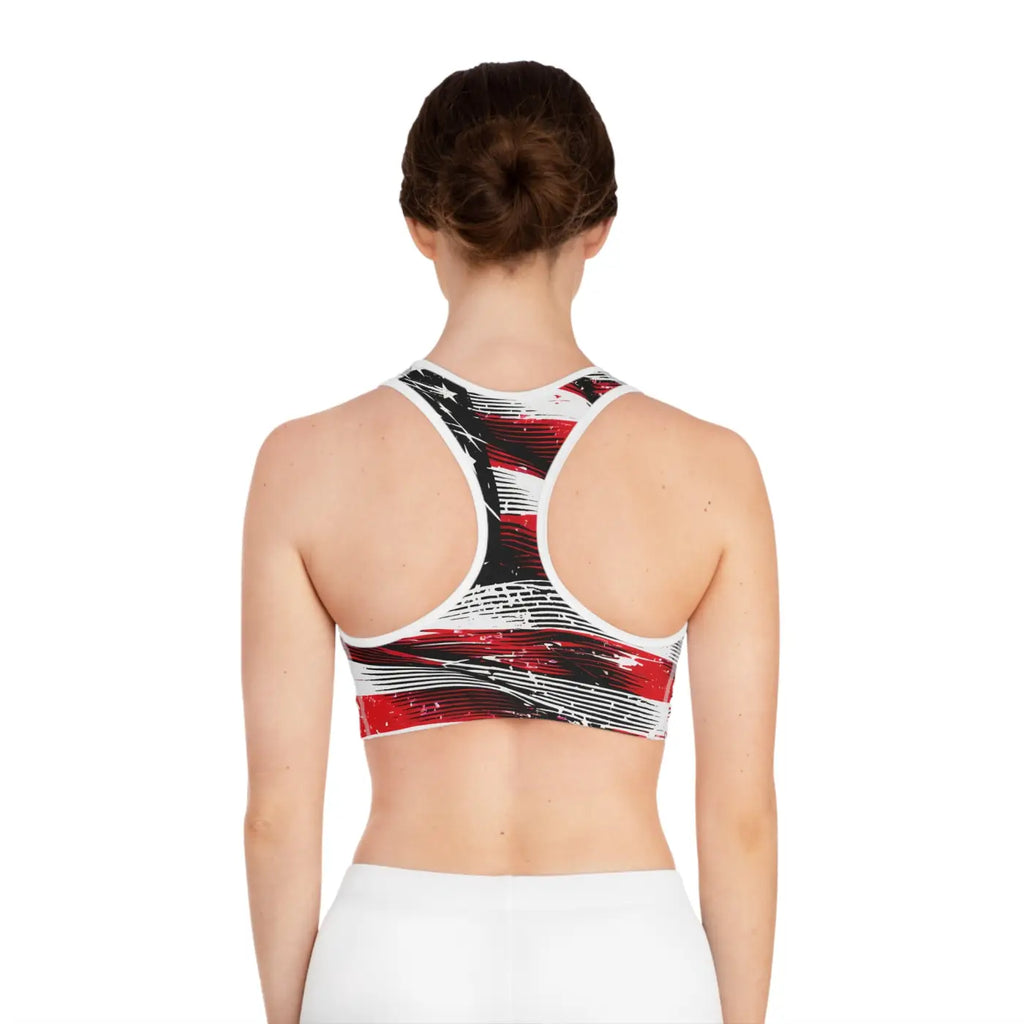 Patriotic Sports Bra - Blue Flag Print Ultimate Support - DipaliZ
