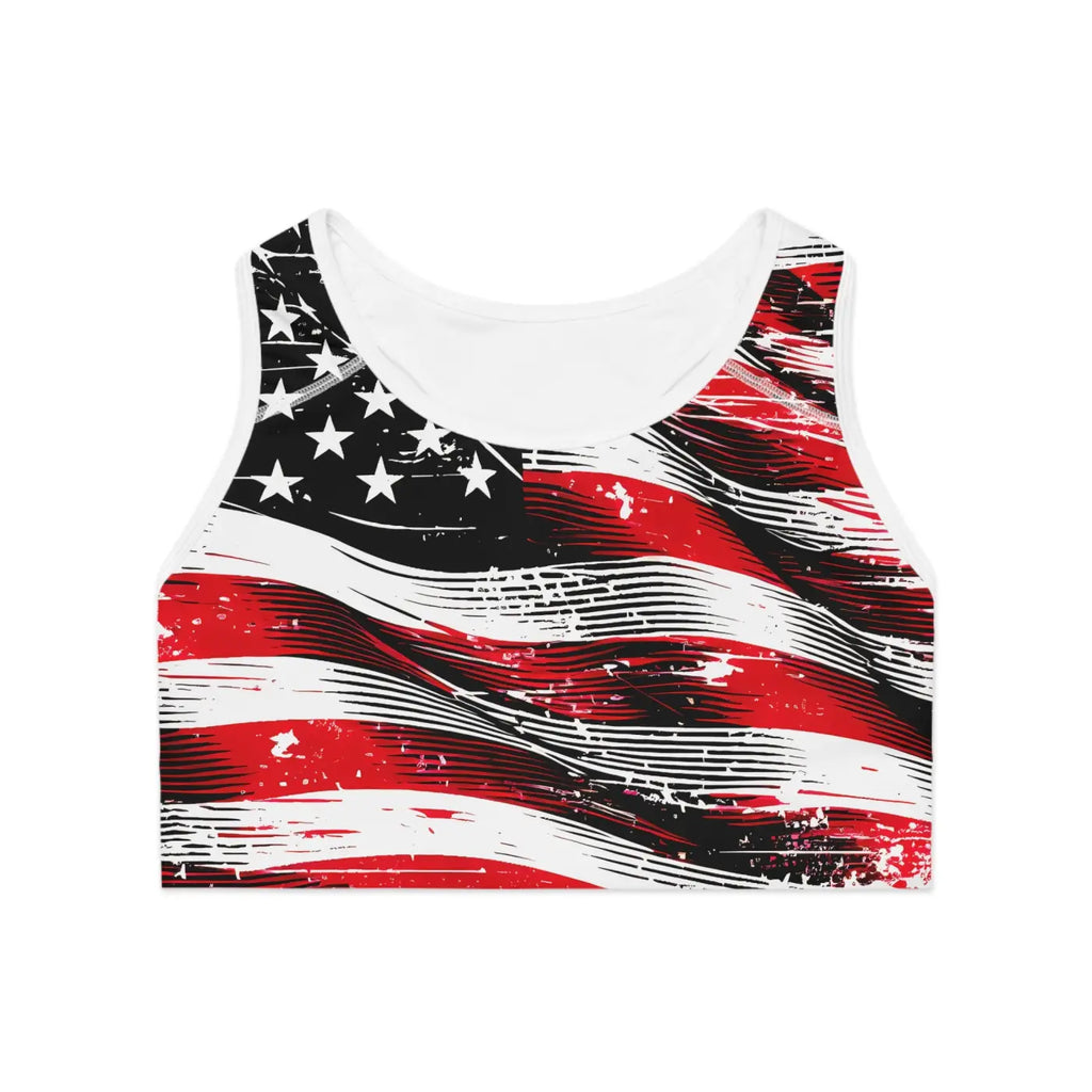 Patriotic Sports Bra - Blue Flag Print Ultimate Support - DipaliZ