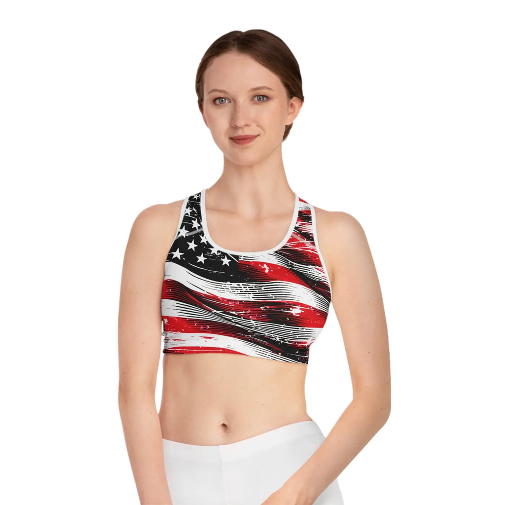 Patriotic Sports Bra - Blue Flag Print Ultimate Support - DipaliZ