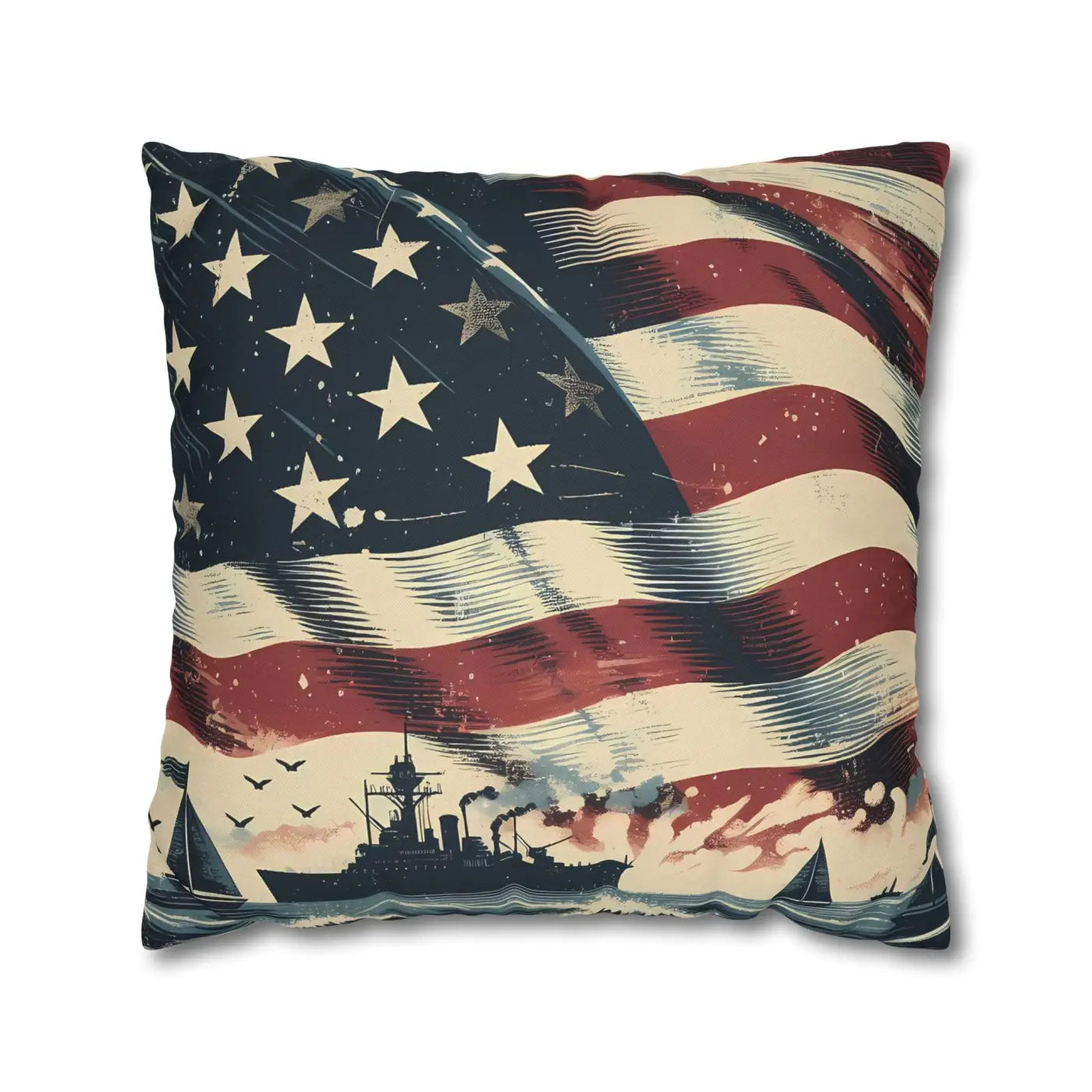 Vintage American Flag Square Pillowcase - Patriotic Home Decor - DipaliZ