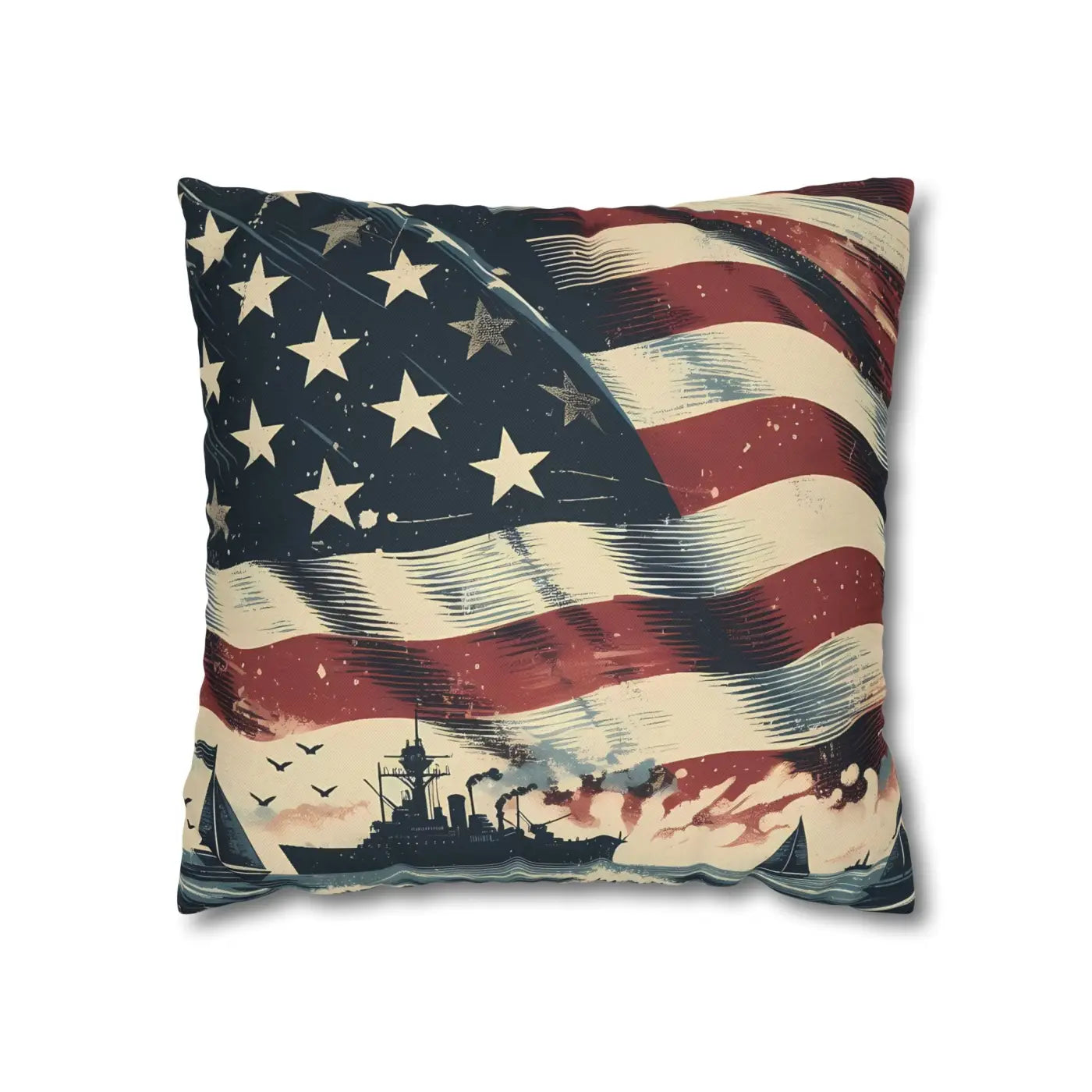 Vintage American Flag Square Pillowcase - Patriotic Home Decor - DipaliZ