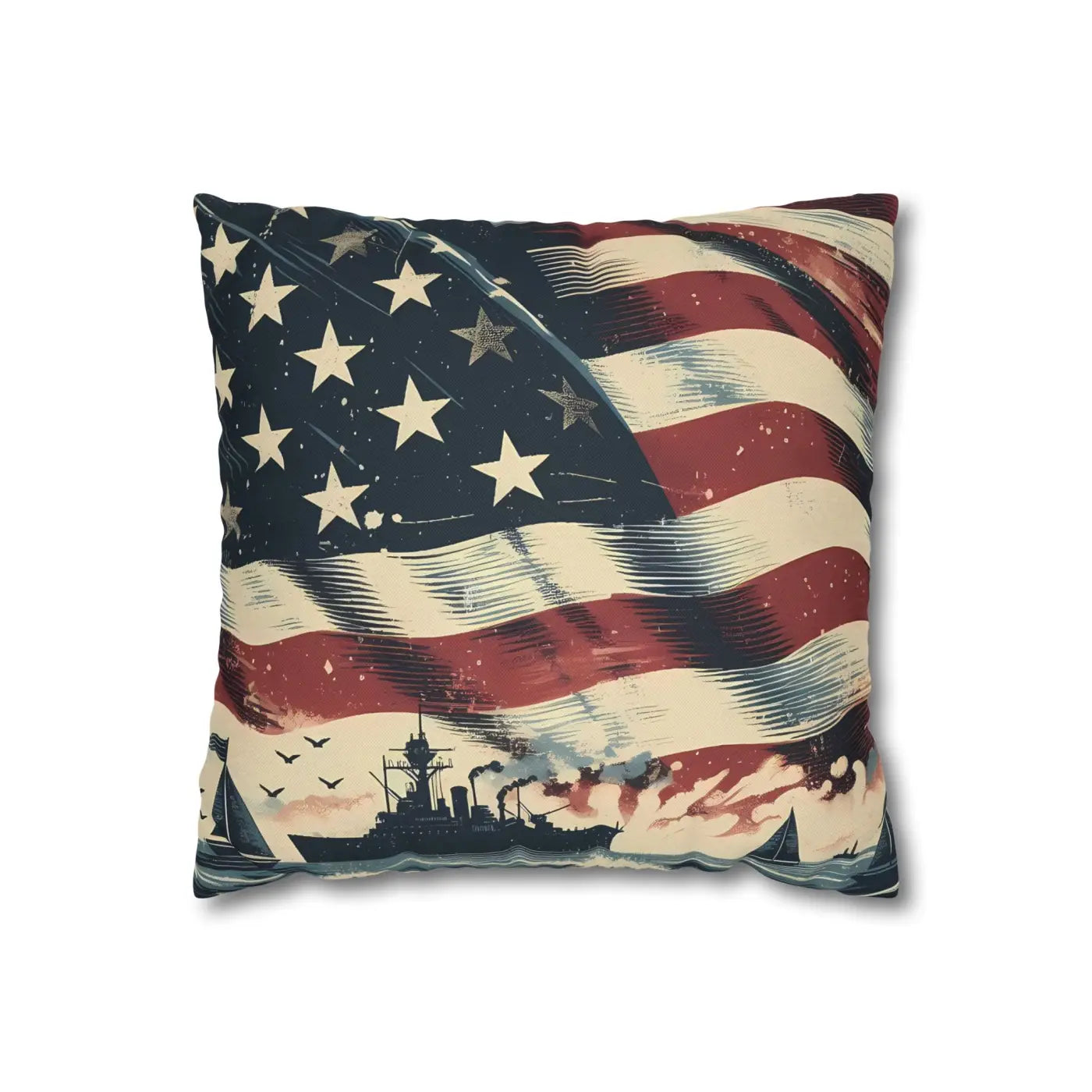 Vintage American Flag Square Pillowcase - Patriotic Home Decor - DipaliZ