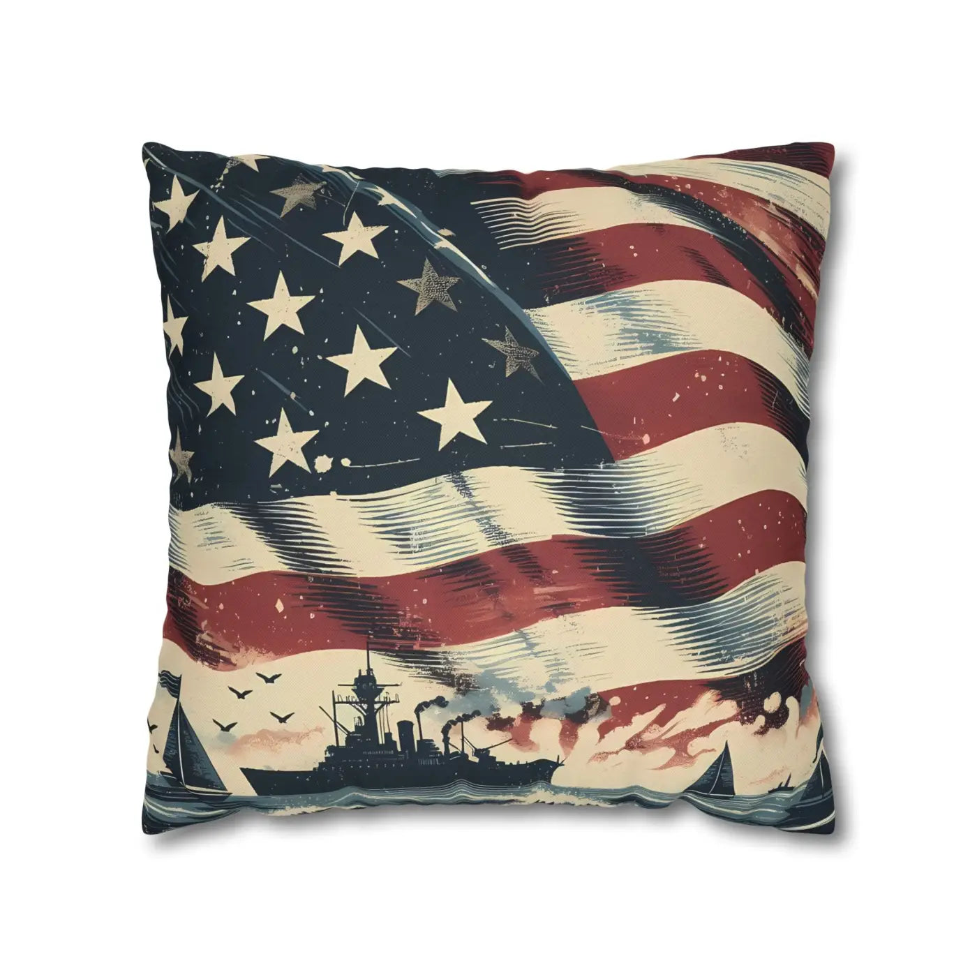 Vintage American Flag Square Pillowcase - Patriotic Home Decor - DipaliZ