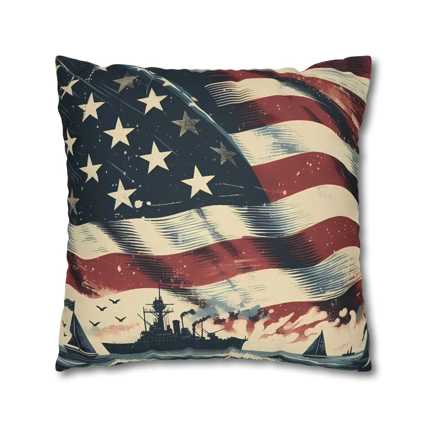 Vintage American Flag Square Pillowcase - Patriotic Home Decor - DipaliZ