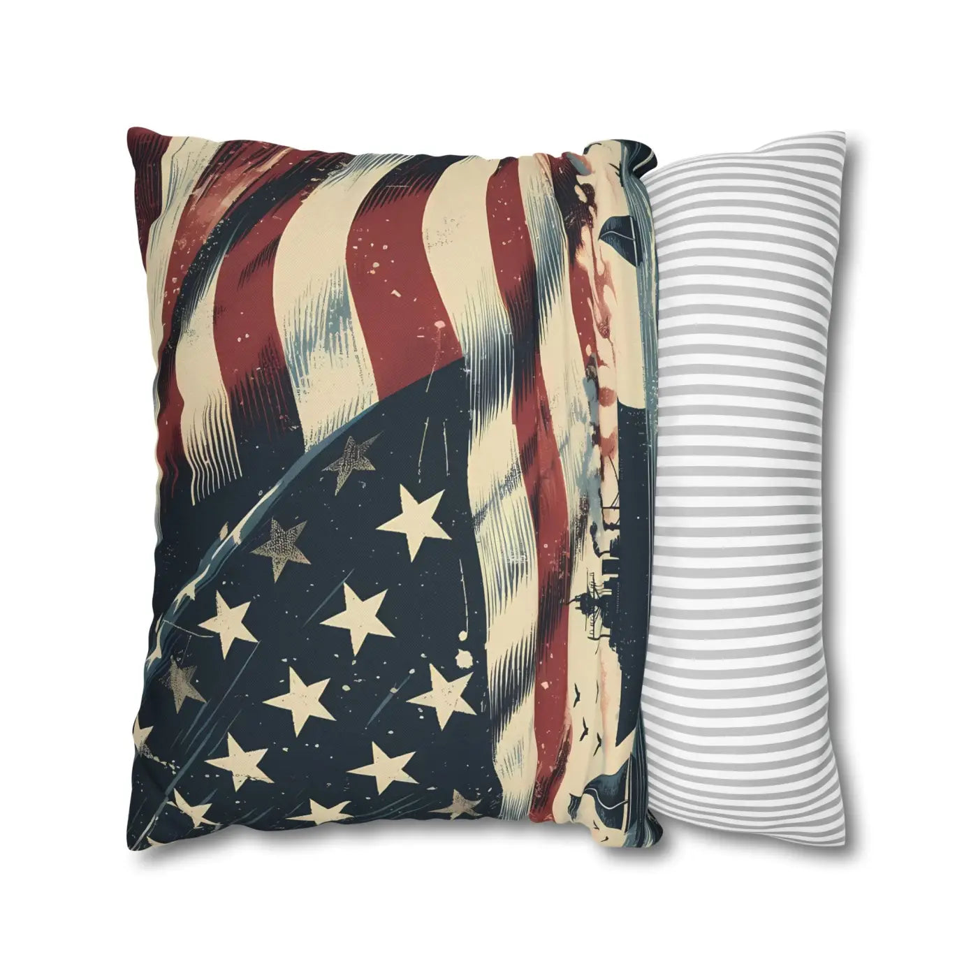 Vintage American Flag Square Pillowcase - Patriotic Home Decor - DipaliZ