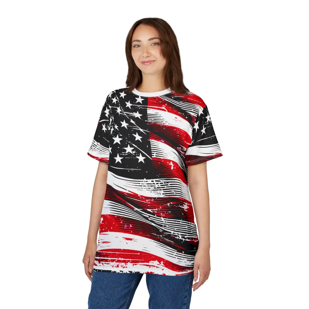 Distressed American Flag Unisex Cut Sew Tee - DipaliZ