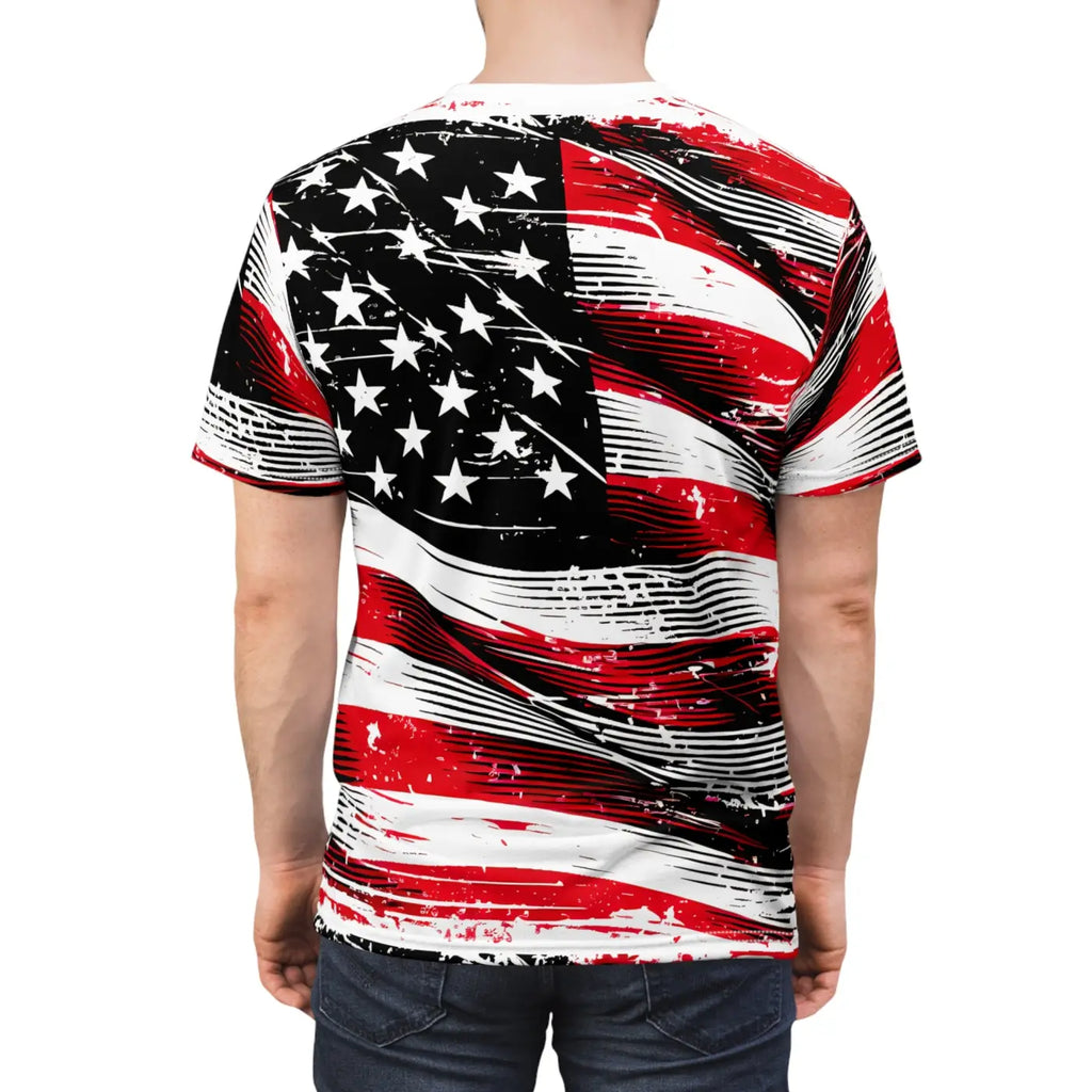 Distressed American Flag Unisex Cut Sew Tee - DipaliZ