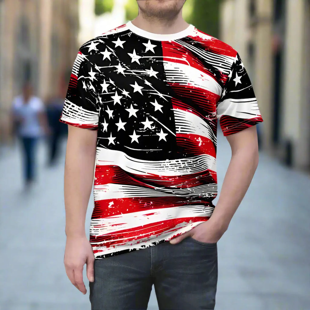 Distressed American Flag Unisex Cut Sew Tee - DipaliZ