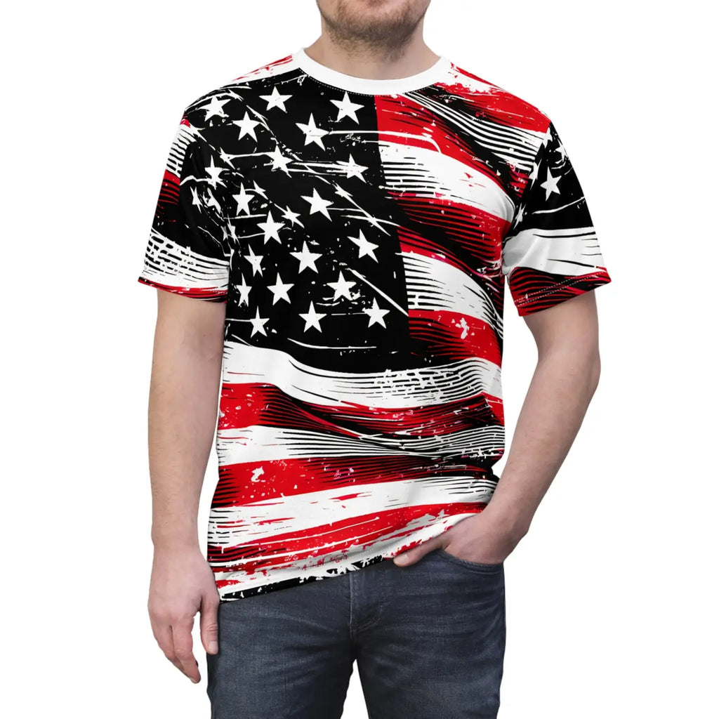 Distressed American Flag Unisex Cut Sew Tee - DipaliZ