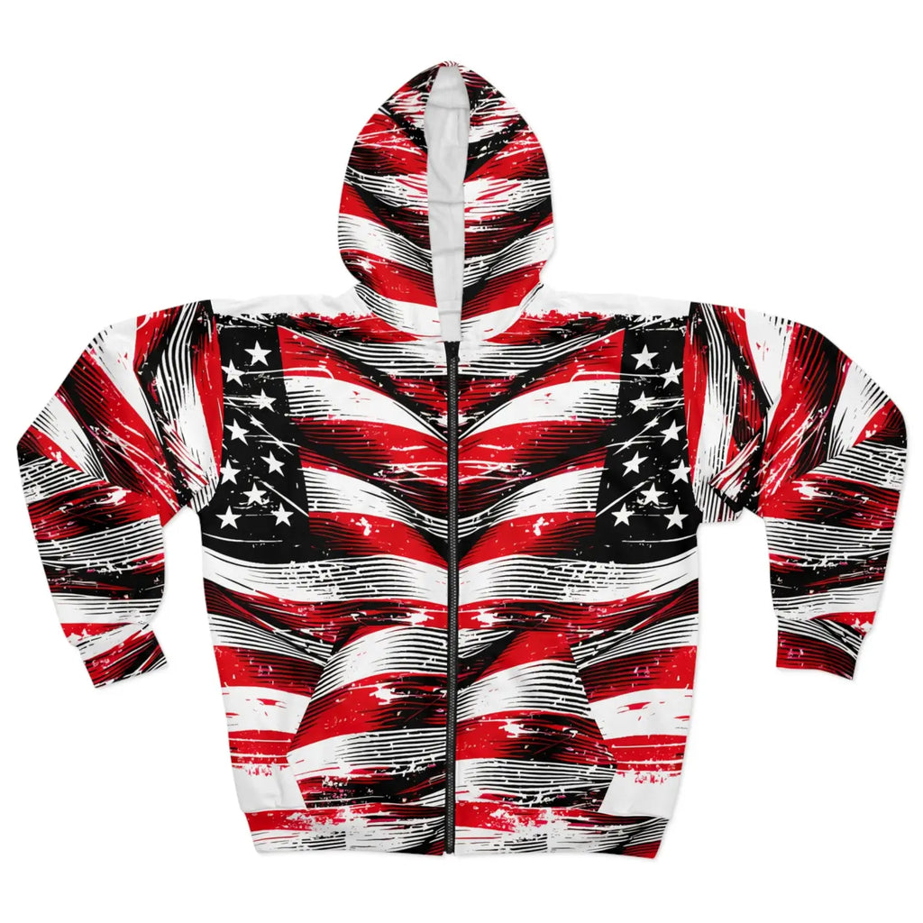 Unisex Zip Hoodie - Distressed American Flag Patriotic Style - DipaliZ