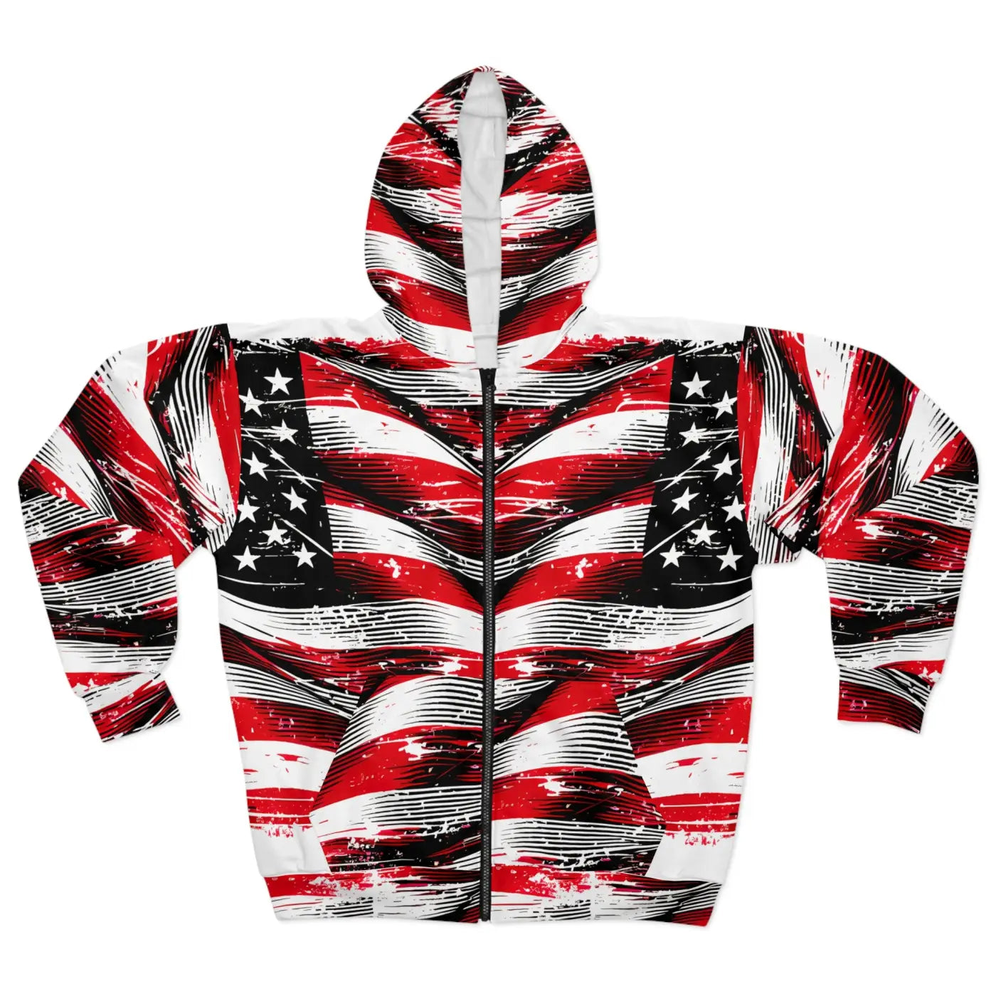 Unisex Zip Hoodie - Distressed American Flag Patriotic Style - DipaliZ