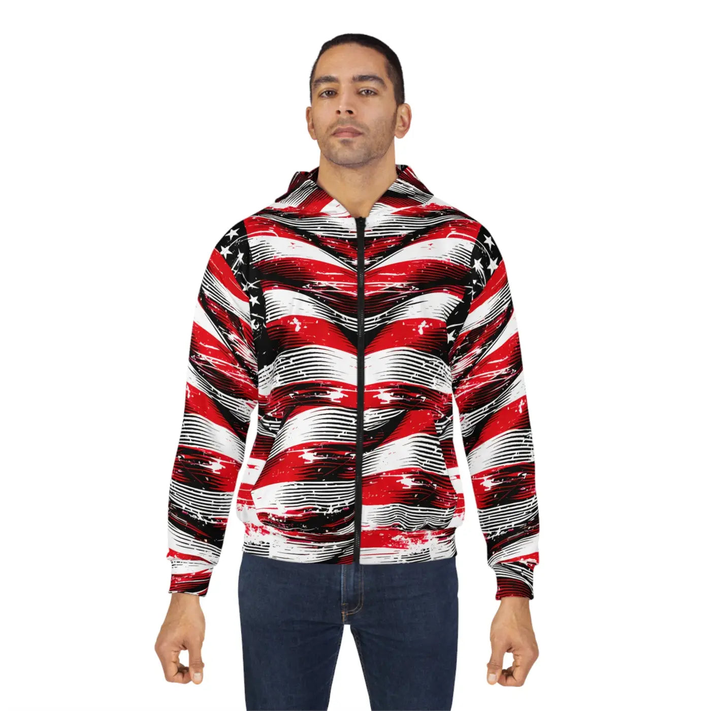 Unisex Zip Hoodie - Distressed American Flag Patriotic Style - DipaliZ