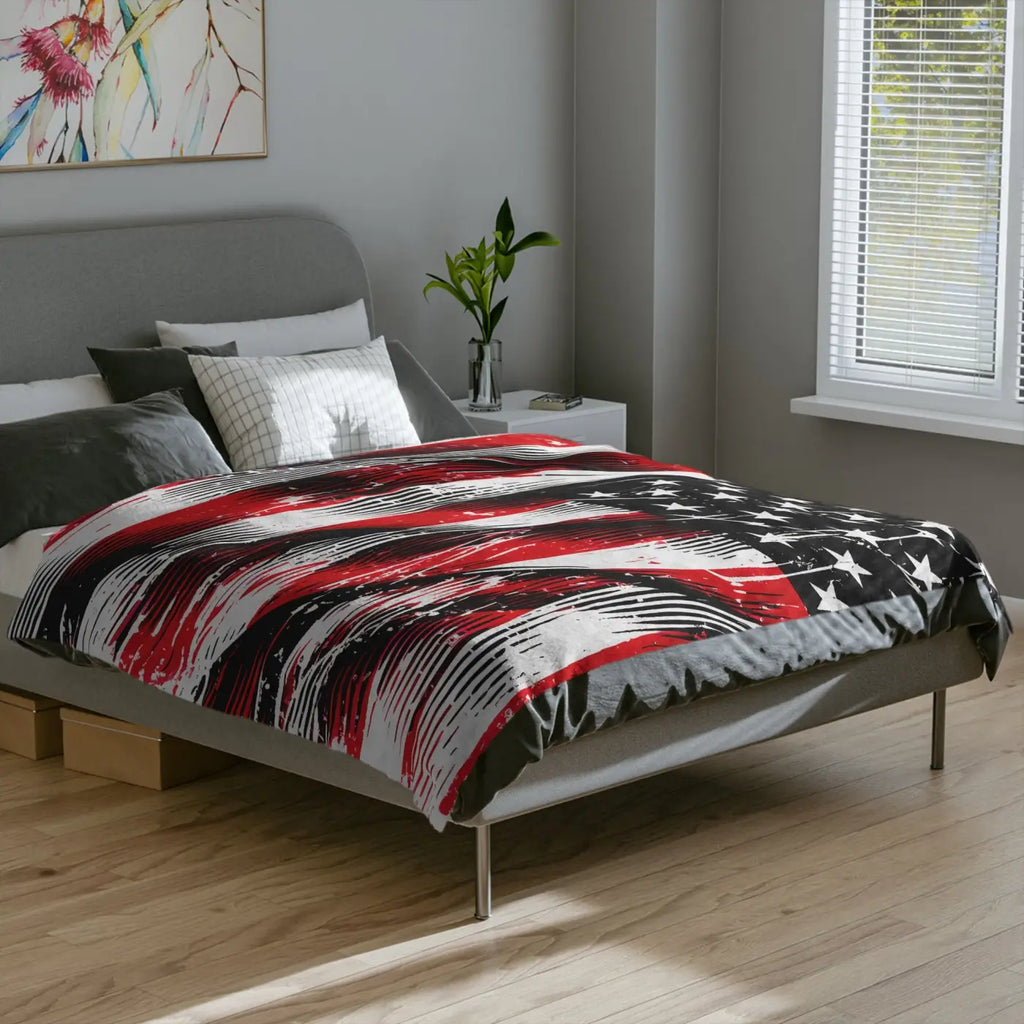 Patriotic Velveteen Blanket - Ultra Soft American Flag Design - DipaliZ