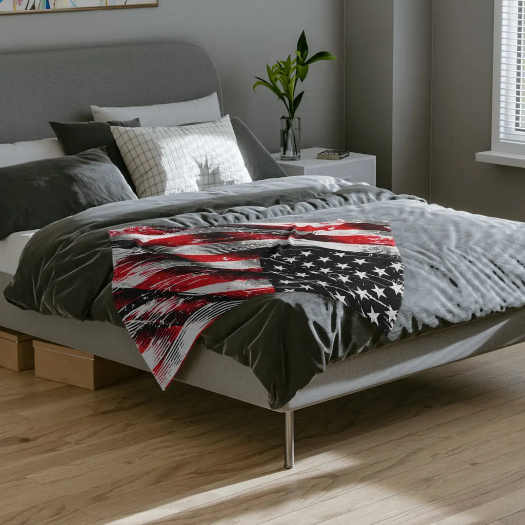 Patriotic Velveteen Blanket - Ultra Soft American Flag Design - DipaliZ