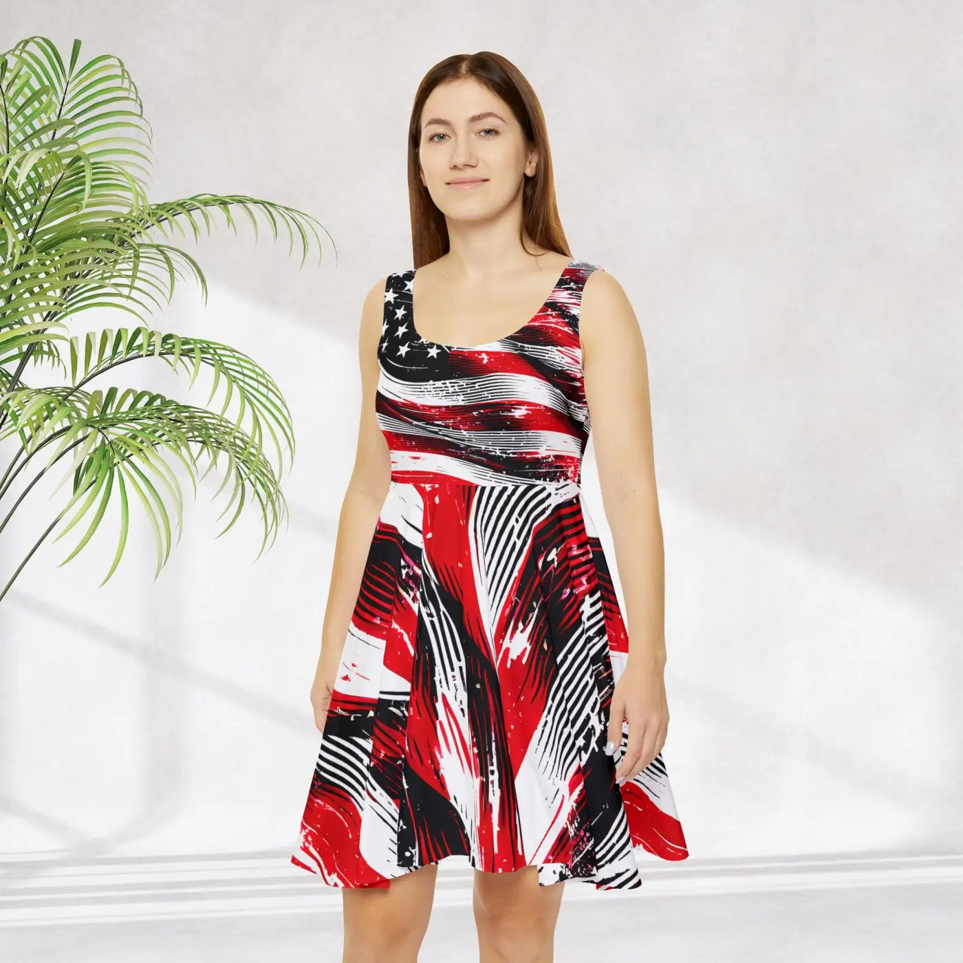 Eye-Catching Skater Dress - Bold American Flag Design - DipaliZ