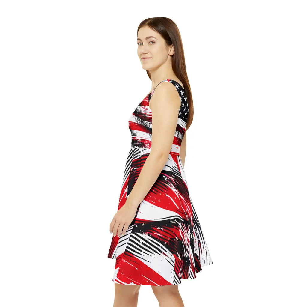 Eye-Catching Skater Dress - Bold American Flag Design - DipaliZ