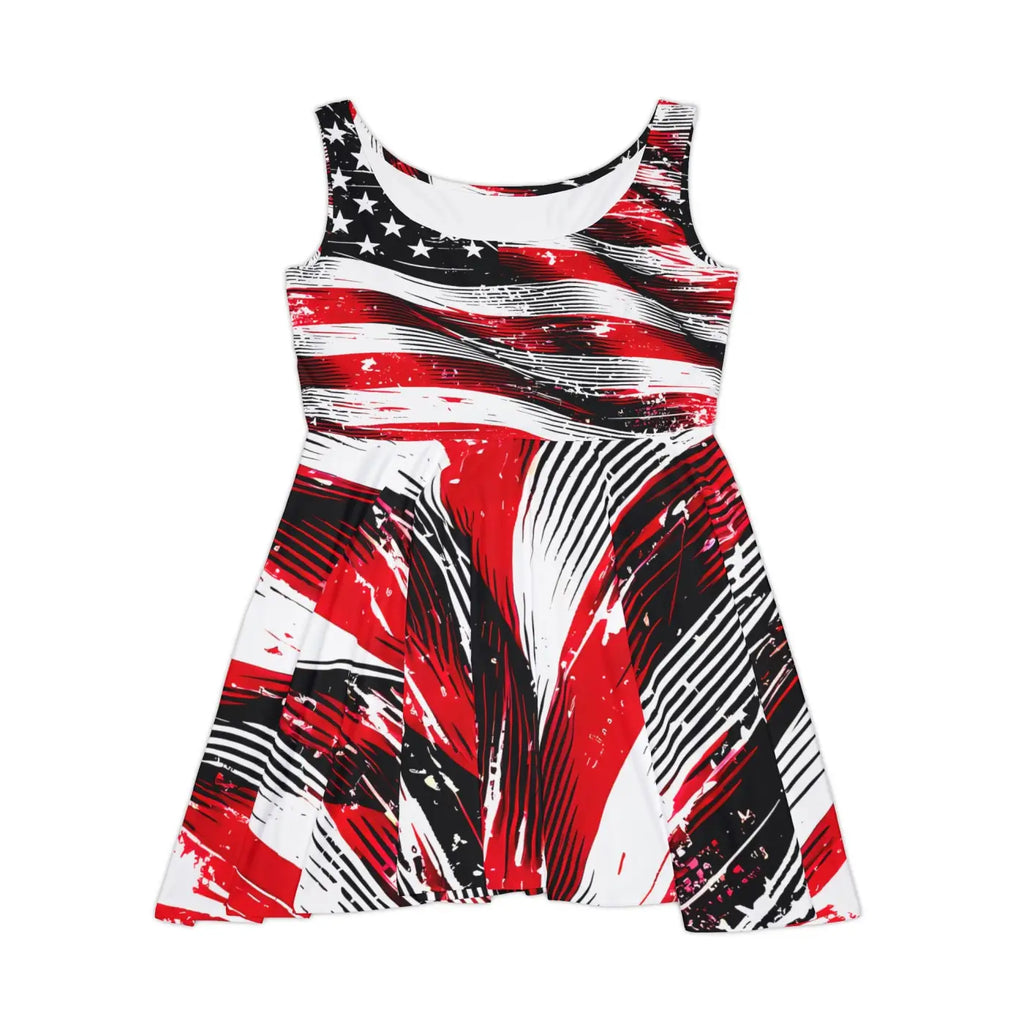 Eye-Catching Skater Dress - Bold American Flag Design - DipaliZ