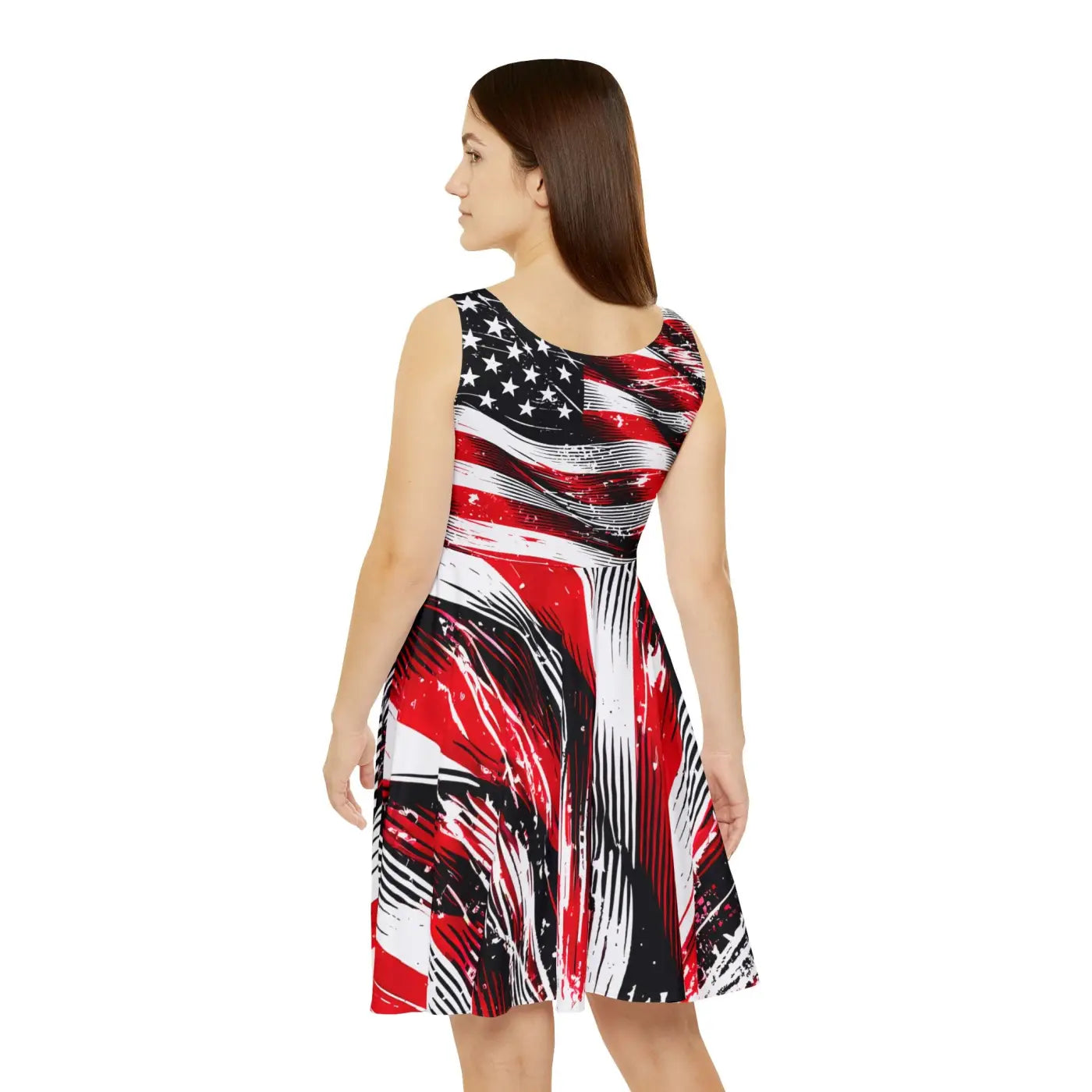 Eye-Catching Skater Dress - Bold American Flag Design - DipaliZ