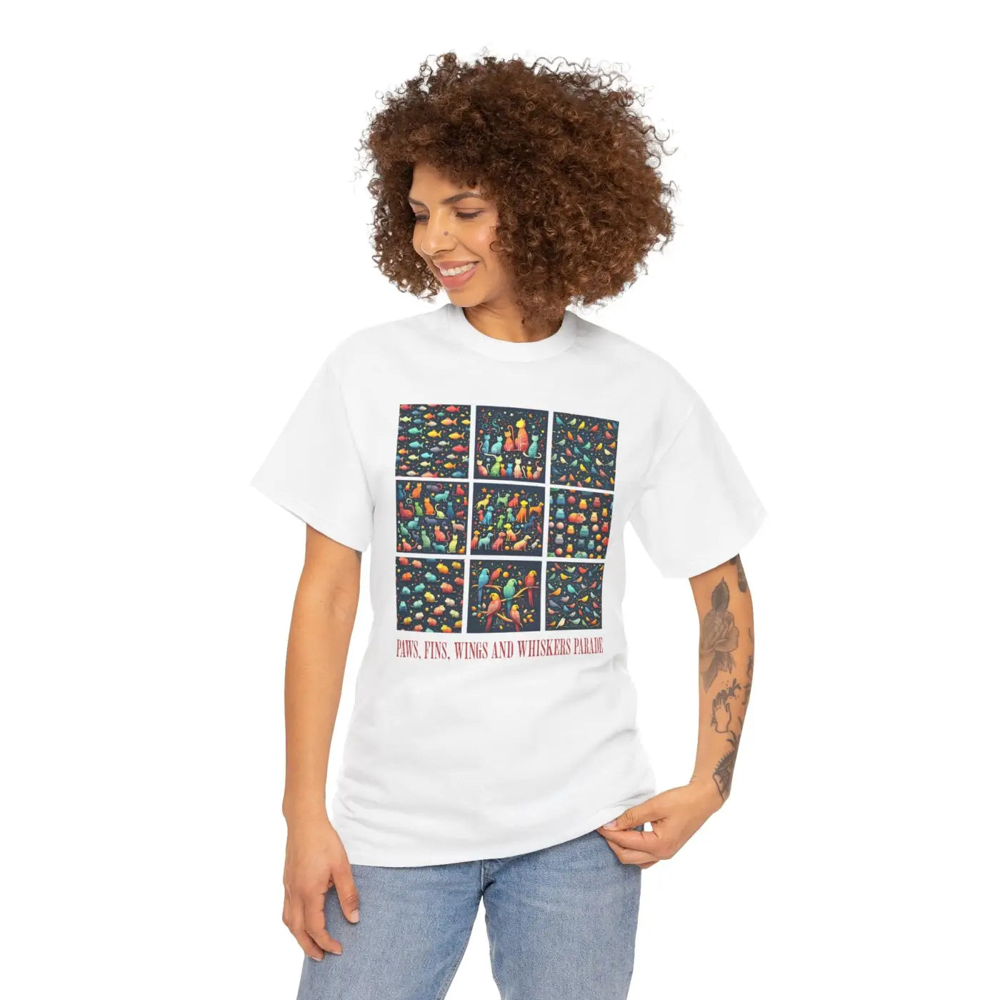 Wild Heavy Cotton Tee - Paws Fins Wings Whiskers Print - DipaliZ