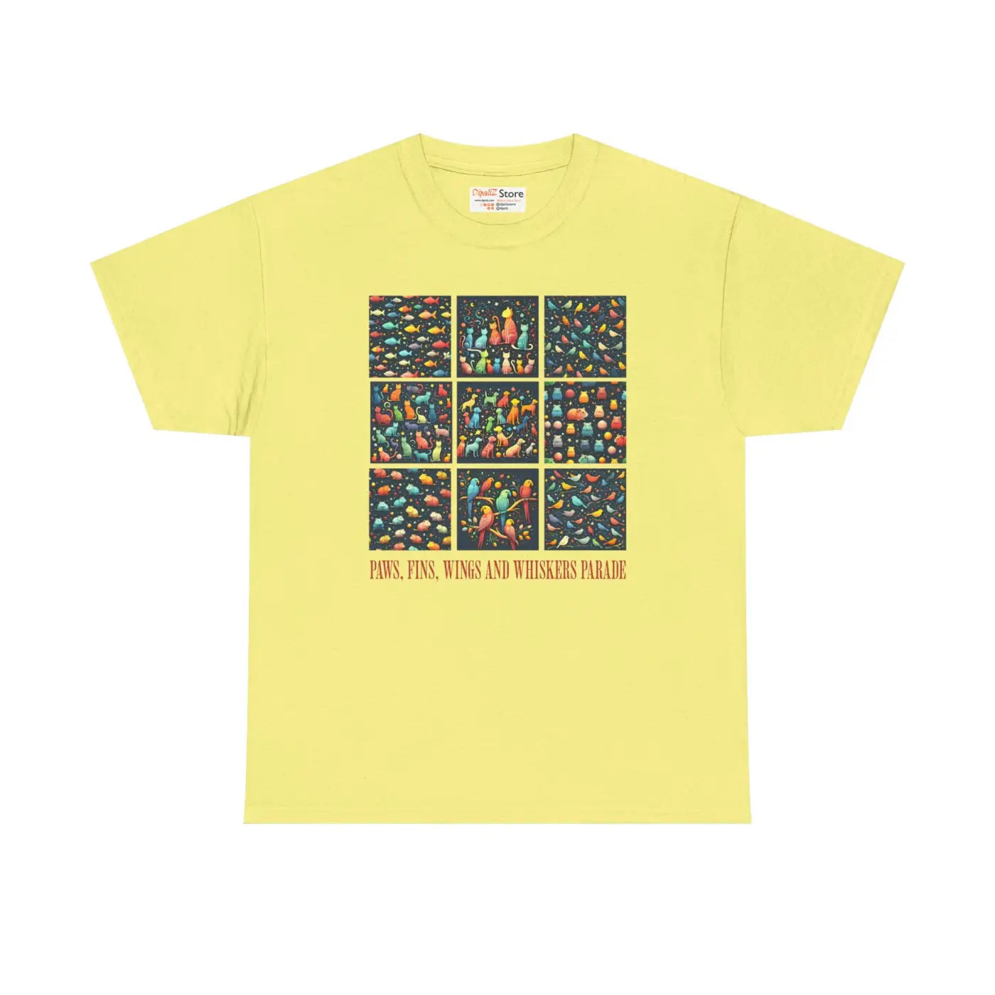 Wild Heavy Cotton Tee - Paws Fins Wings Whiskers Print - DipaliZ