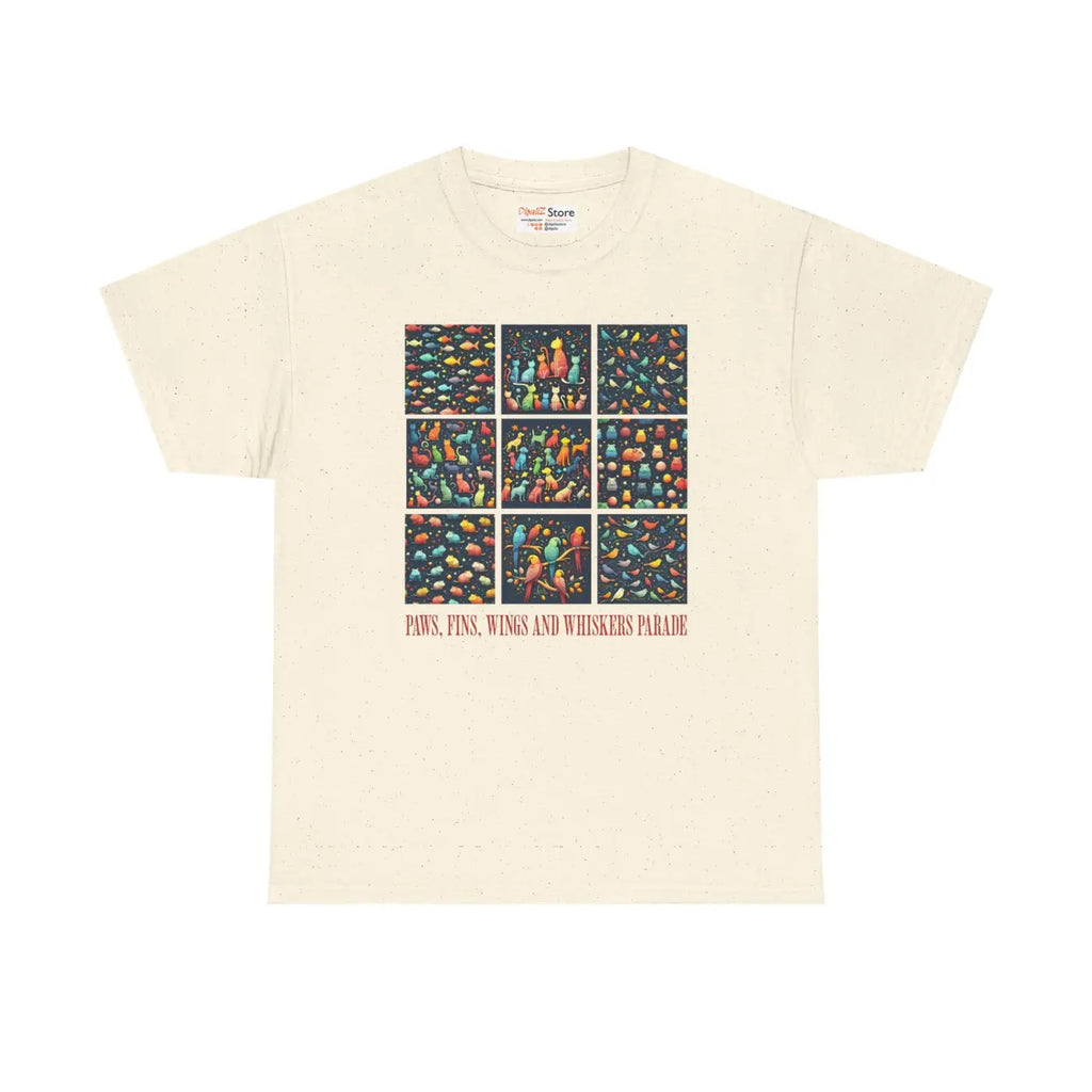 Wild Heavy Cotton Tee - Paws Fins Wings Whiskers Print - DipaliZ