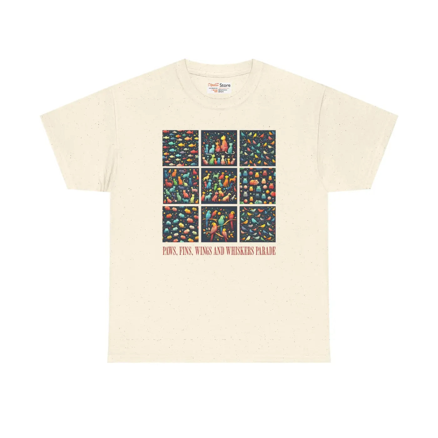 Wild Heavy Cotton Tee - Paws Fins Wings Whiskers Print - DipaliZ