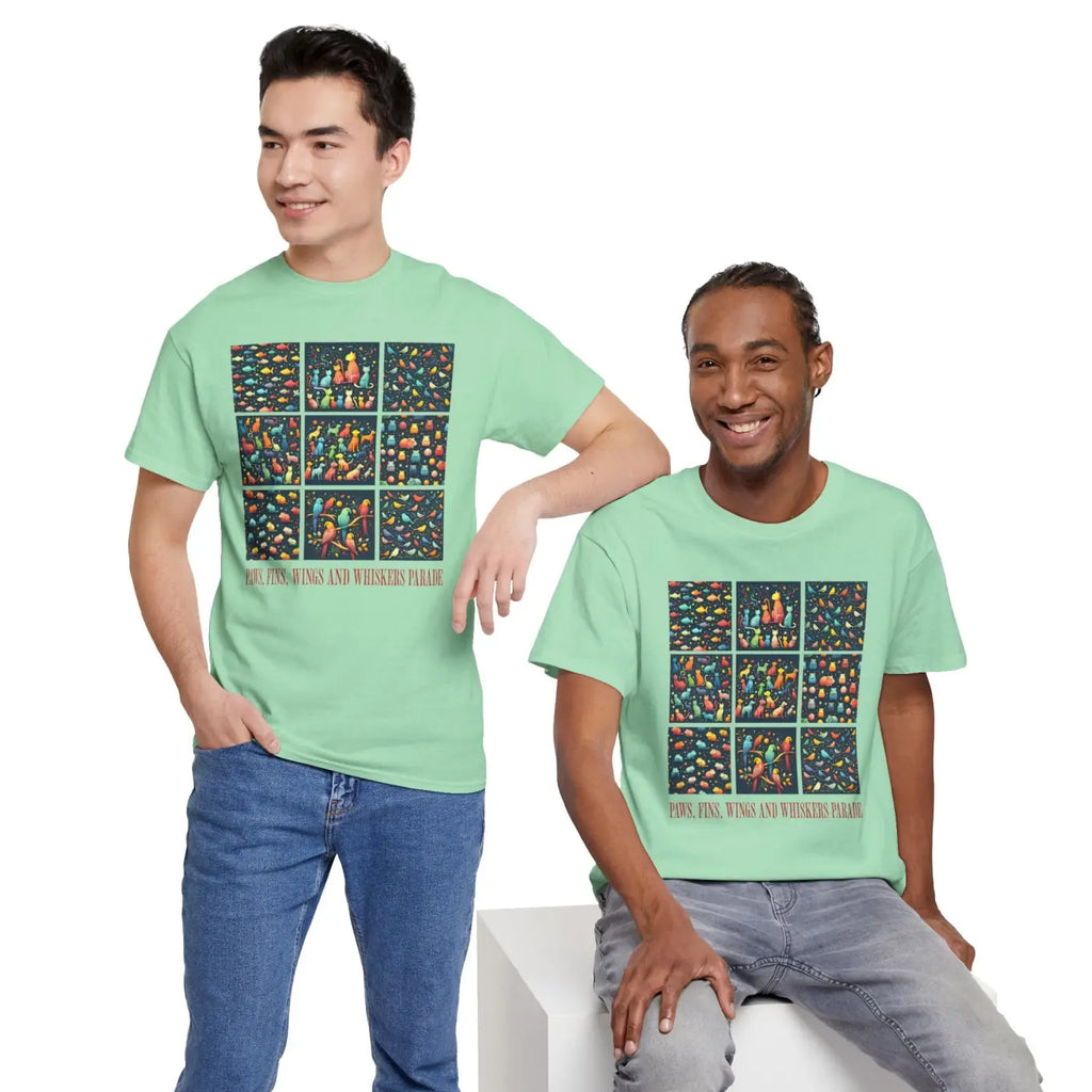 Wild Heavy Cotton Tee - Paws Fins Wings Whiskers Print - DipaliZ