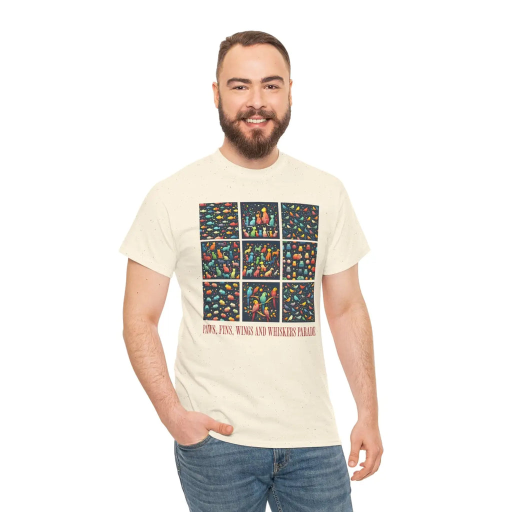 Wild Heavy Cotton Tee - Paws Fins Wings Whiskers Print - DipaliZ