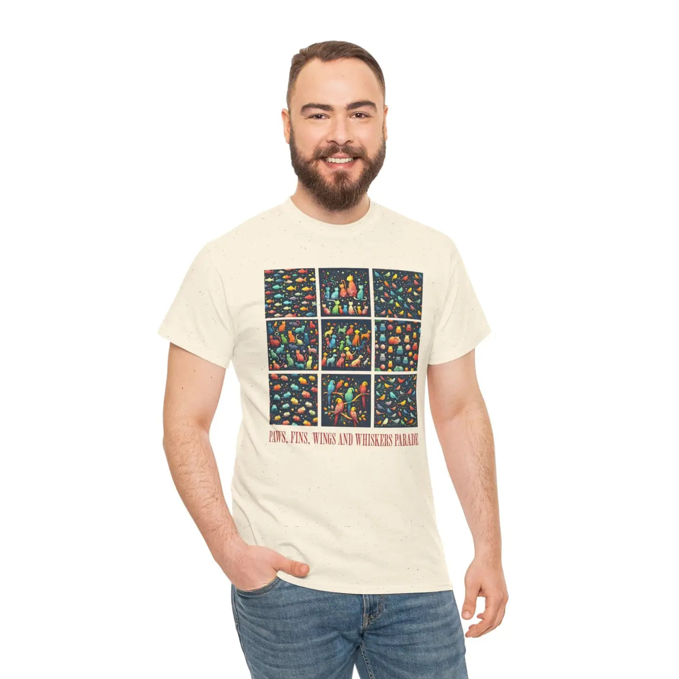 Wild Heavy Cotton Tee - Paws Fins Wings Whiskers Print - DipaliZ