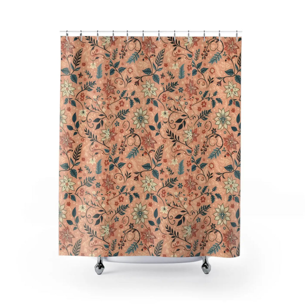 Peach Floral Shower Curtain - Durable Polyester Bathroom - DipaliZ