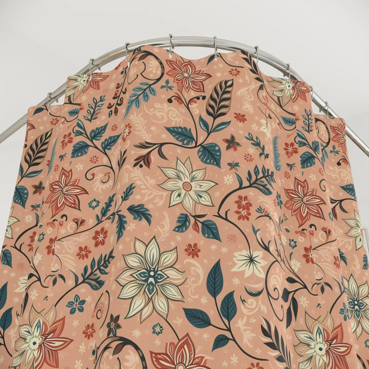 Peach Floral Shower Curtain - Durable Polyester Bathroom - DipaliZ