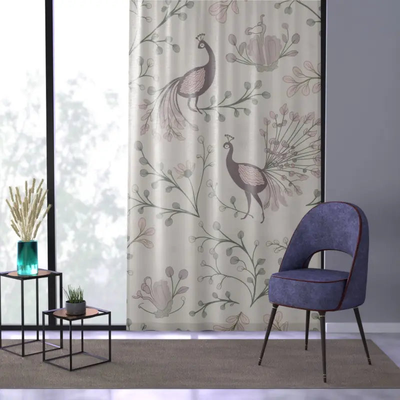 Peacock Floral Window Curtains - Polyester Elegance - DipaliZ