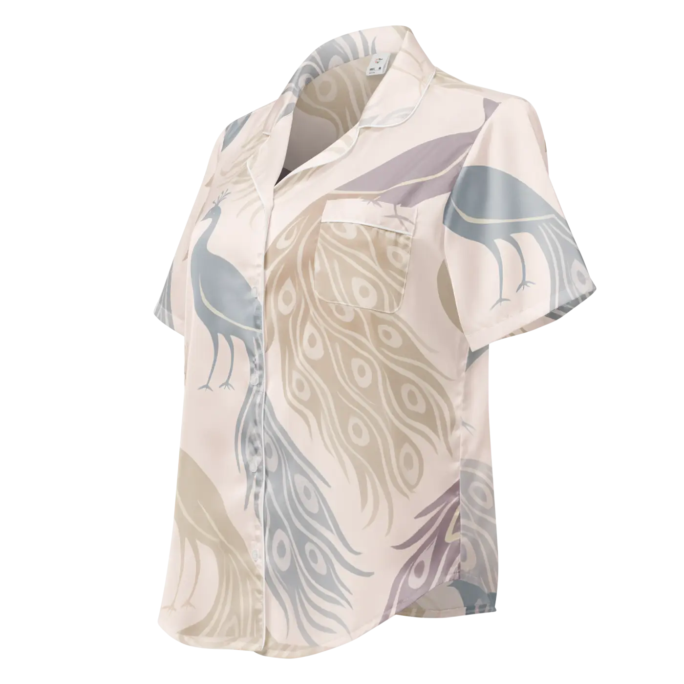 Peacock Bird Print Satin Pajama Top - Pure Comfort - DipaliZ