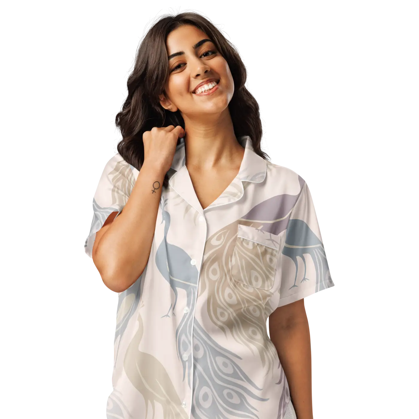 Peacock Bird Print Satin Pajama Top - Pure Comfort - DipaliZ
