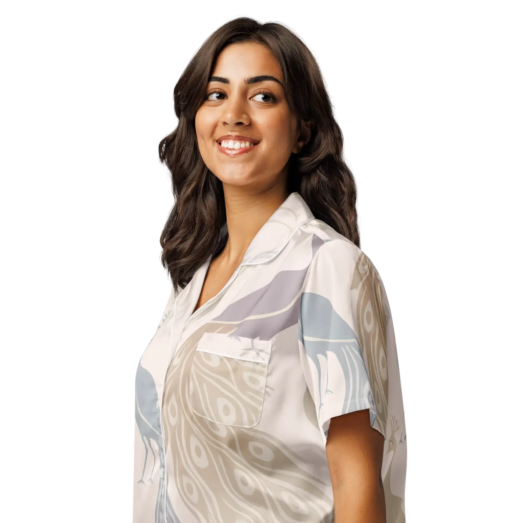 Peacock Bird Print Satin Pajama Top - Pure Comfort - DipaliZ