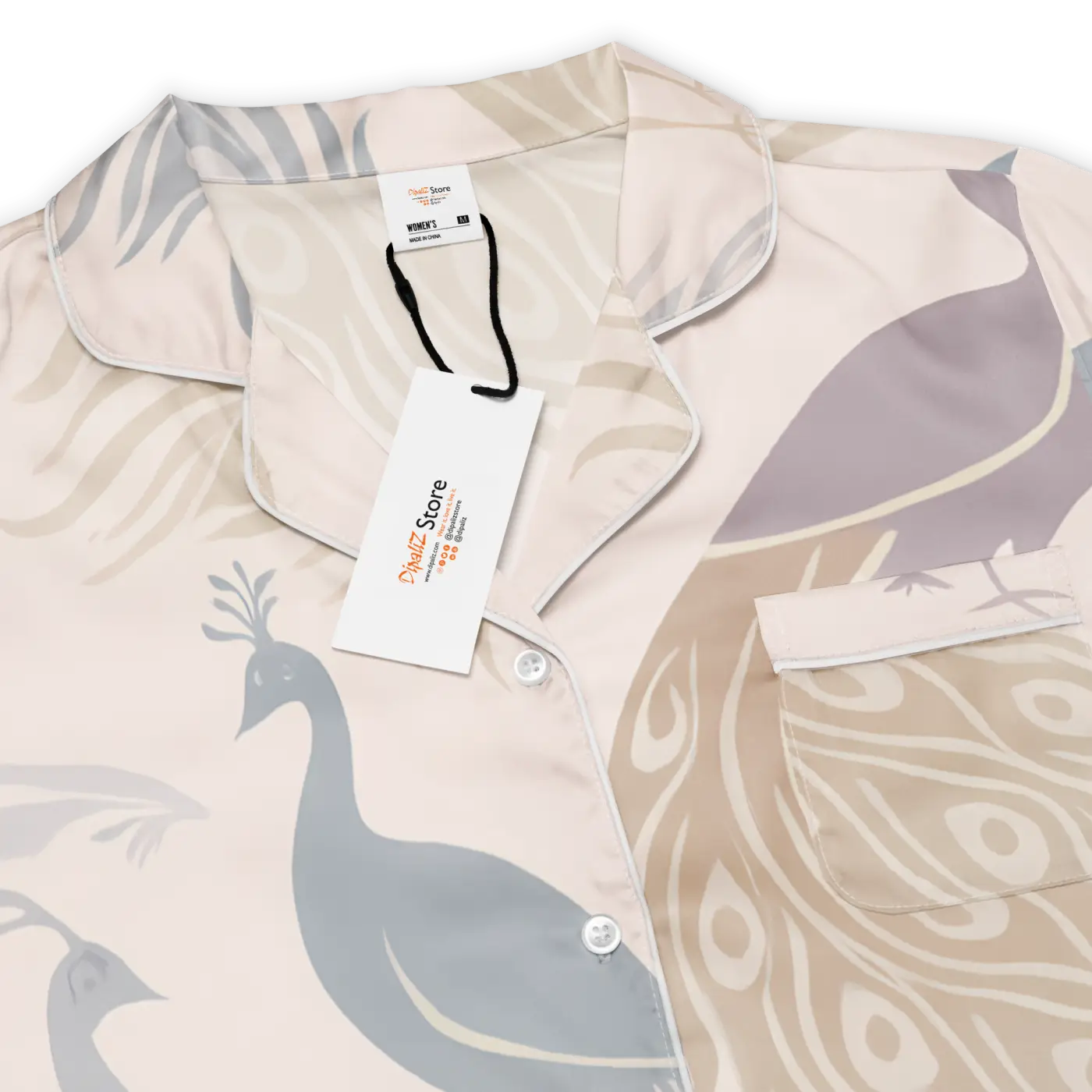 Peacock Bird Print Satin Pajama Top - Pure Comfort - DipaliZ