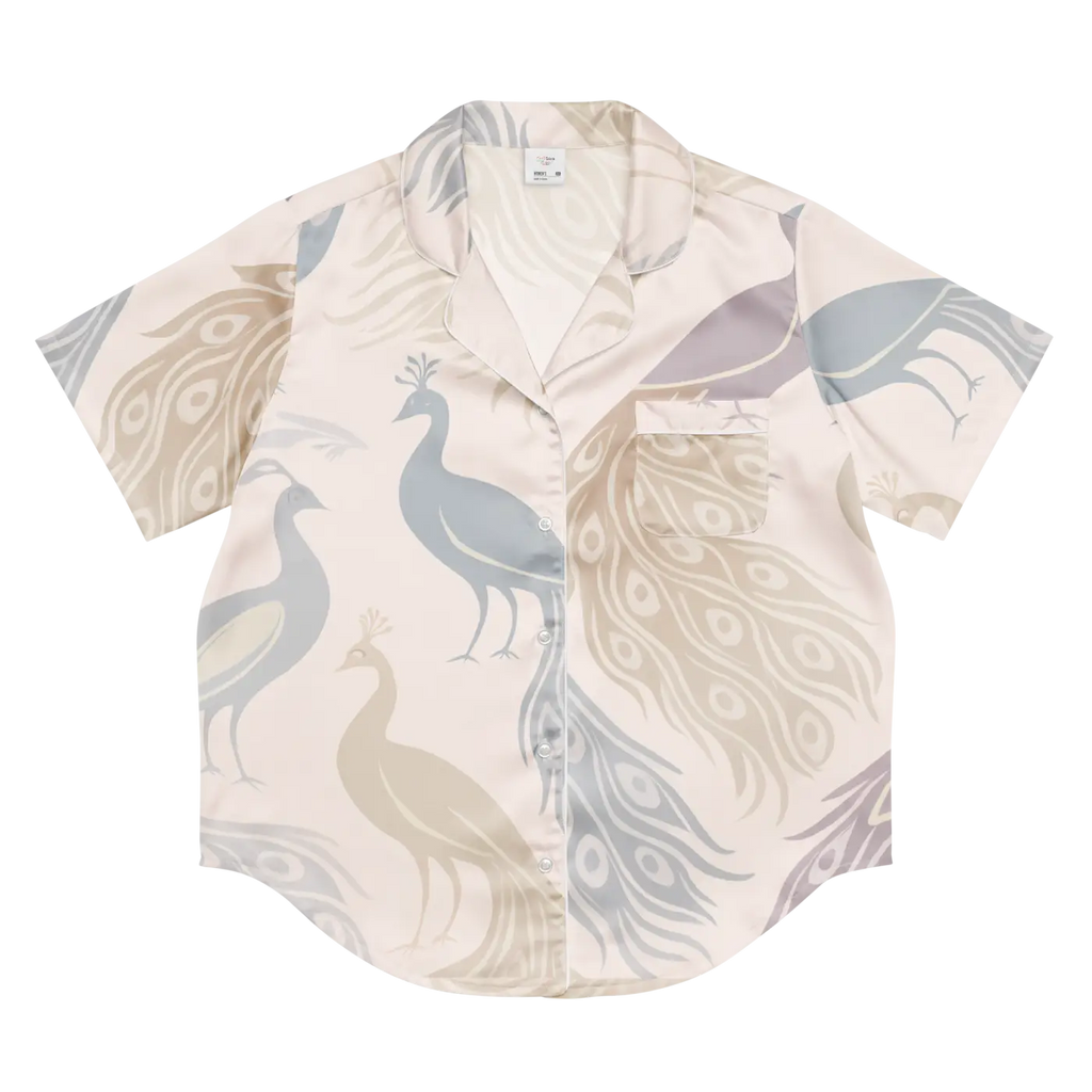 Peacock Bird Print Satin Pajama Top - Pure Comfort - DipaliZ