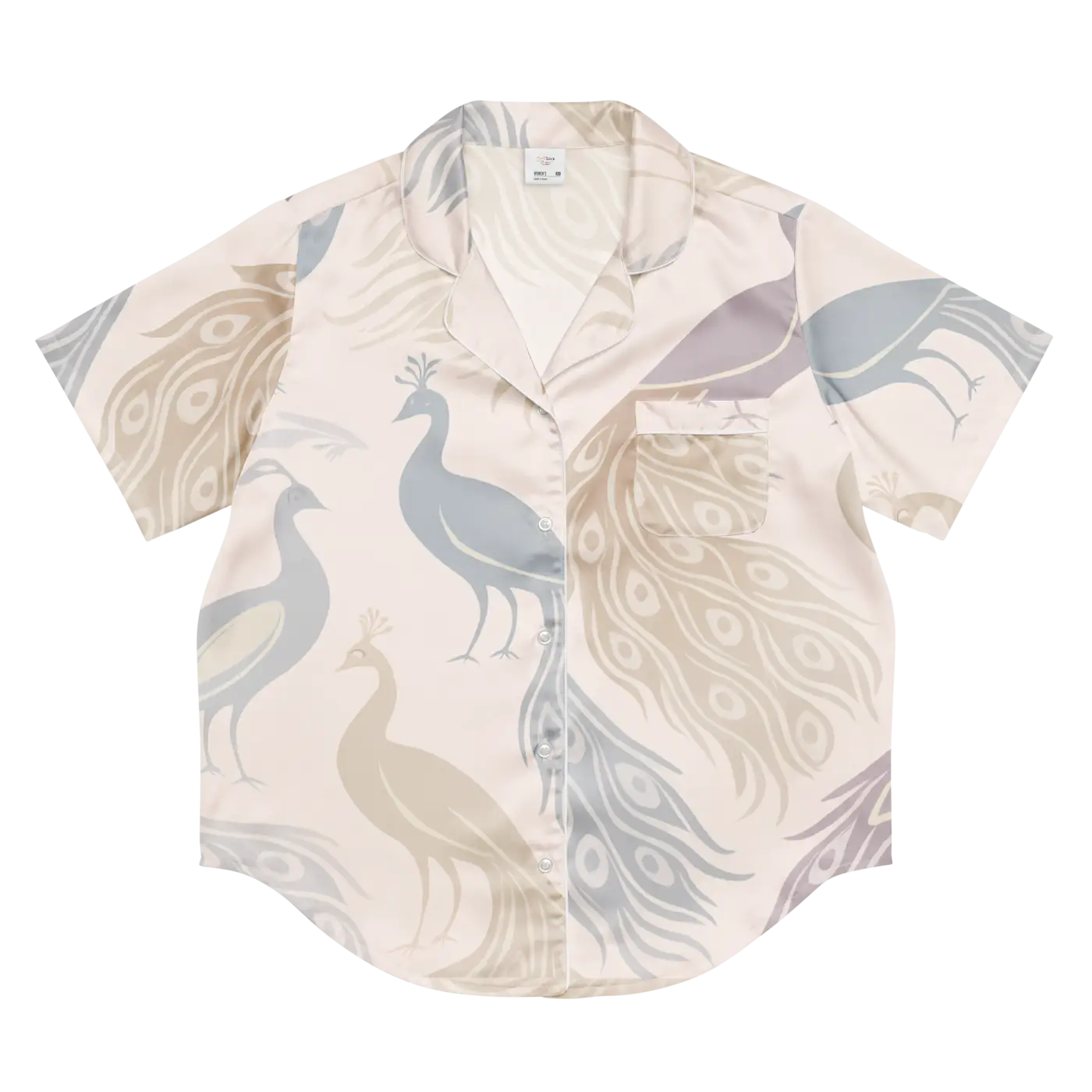 Peacock Bird Print Satin Pajama Top - Pure Comfort - DipaliZ