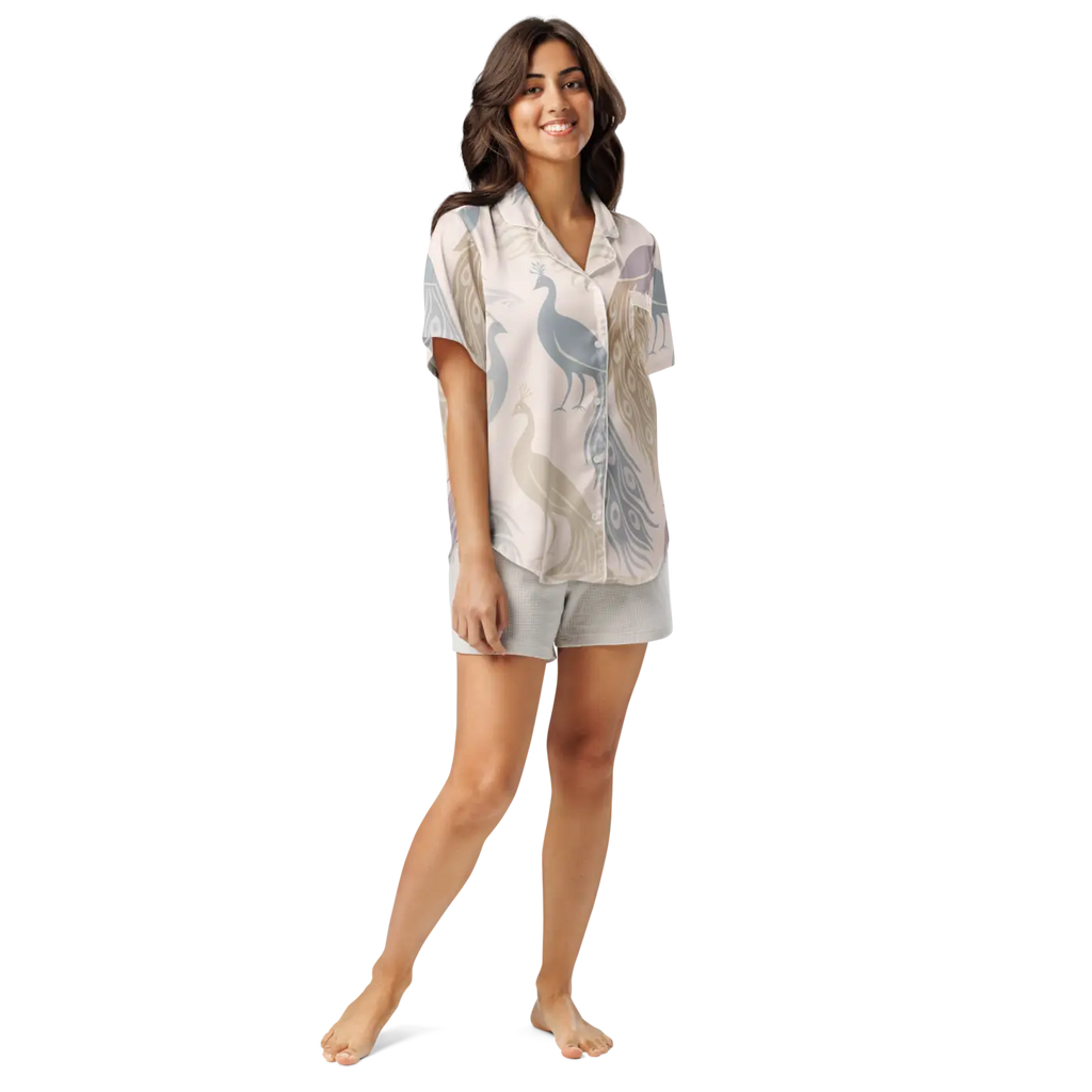 Peacock Bird Print Satin Pajama Top - Pure Comfort - DipaliZ