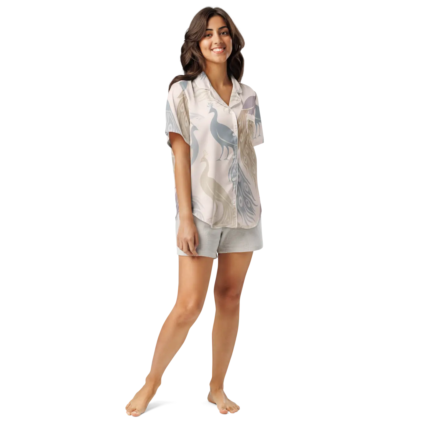 Peacock Bird Print Satin Pajama Top - Pure Comfort - DipaliZ