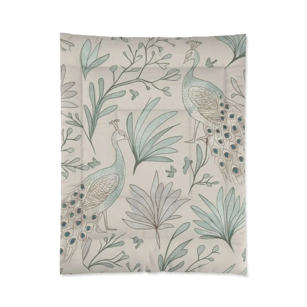 Peacock Comforter - One Sided Print with Solid Bright White - DipaliZ