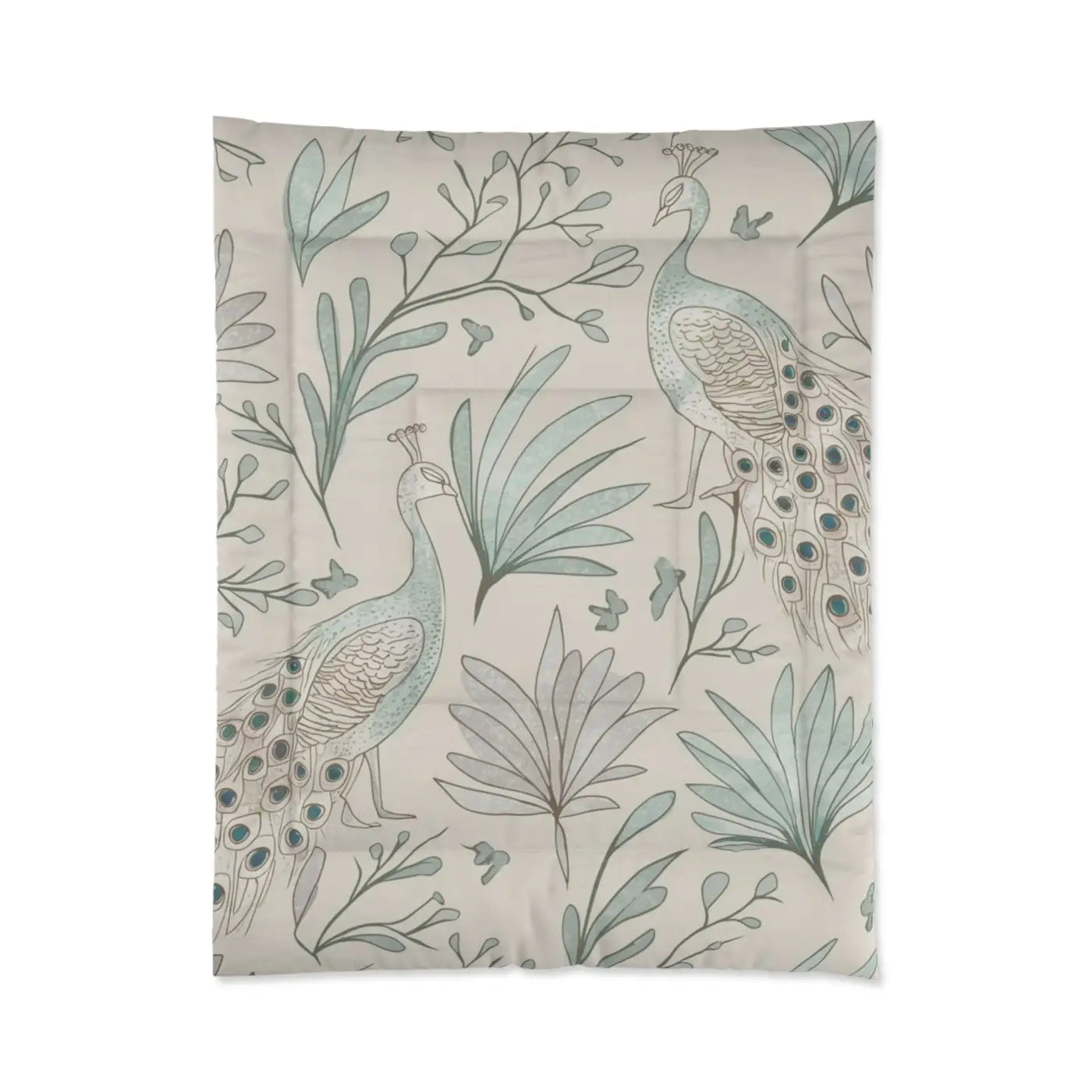 Peacock Comforter - One Sided Print with Solid Bright White - DipaliZ