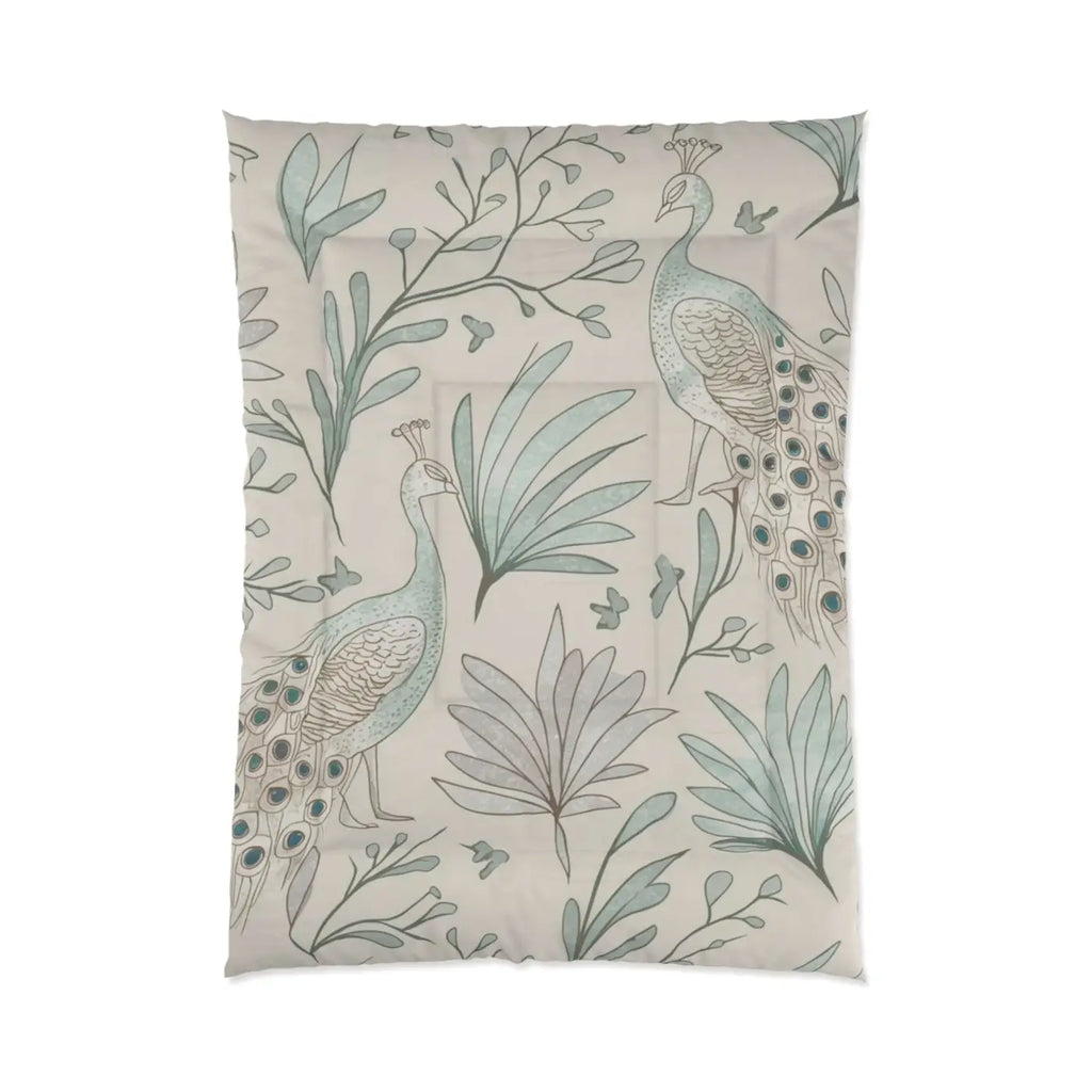 Peacock Comforter - One Sided Print with Solid Bright White - DipaliZ