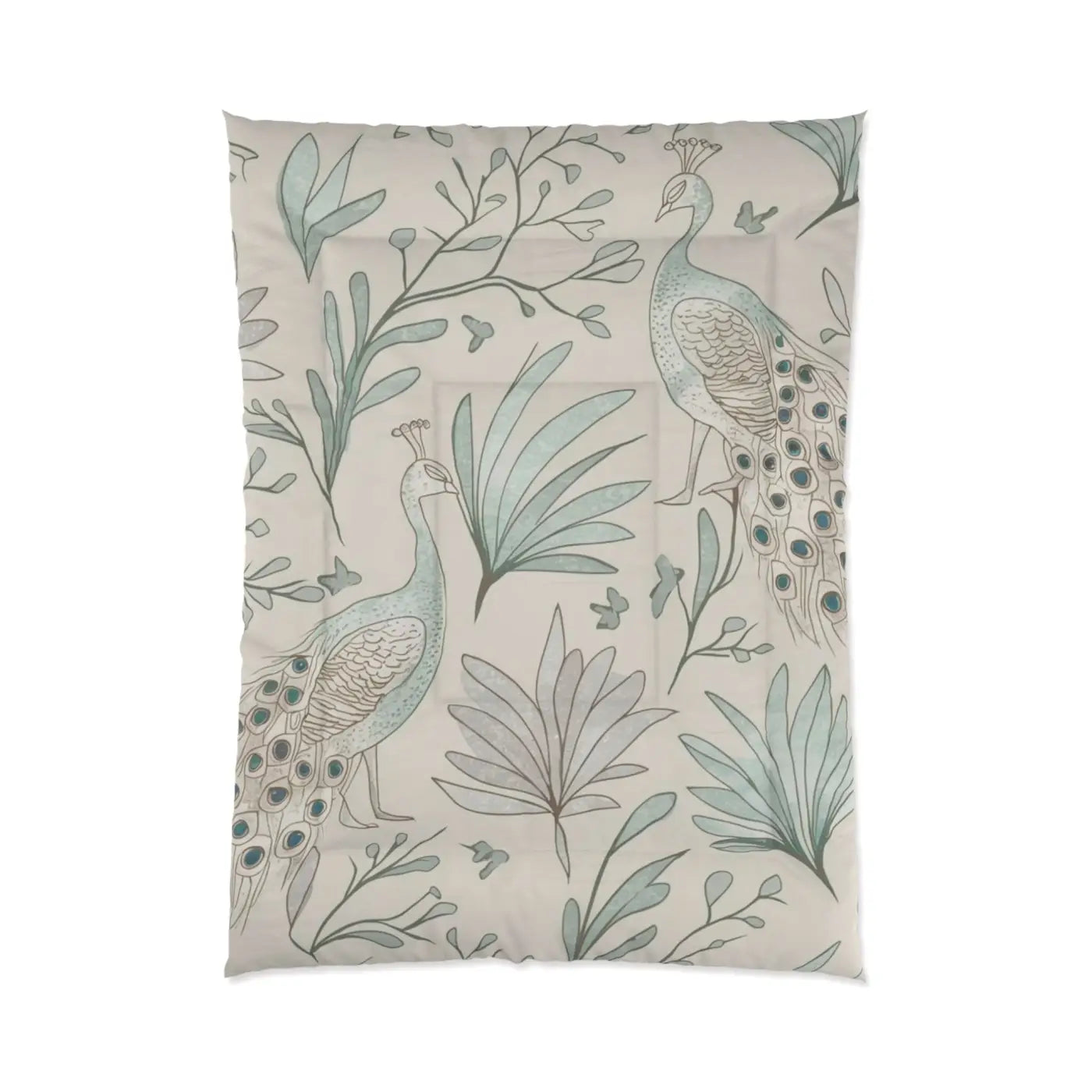 Peacock Comforter - One Sided Print with Solid Bright White - DipaliZ