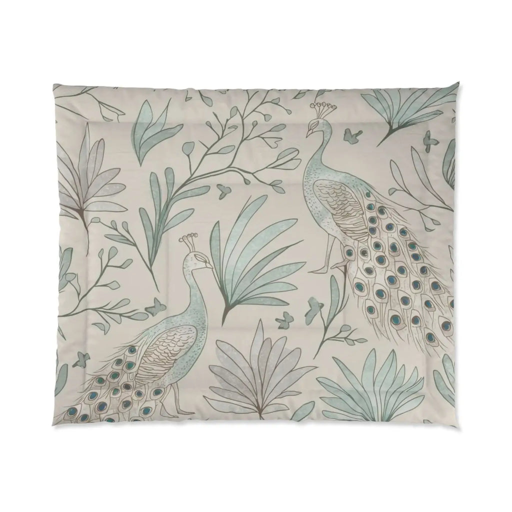 Peacock Comforter - One Sided Print with Solid Bright White - DipaliZ