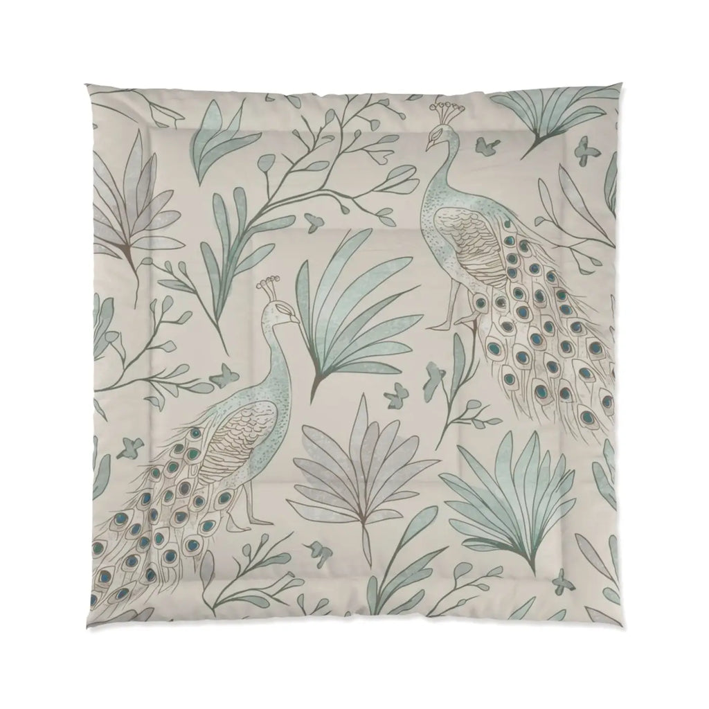 Peacock Comforter - One Sided Print with Solid Bright White - DipaliZ