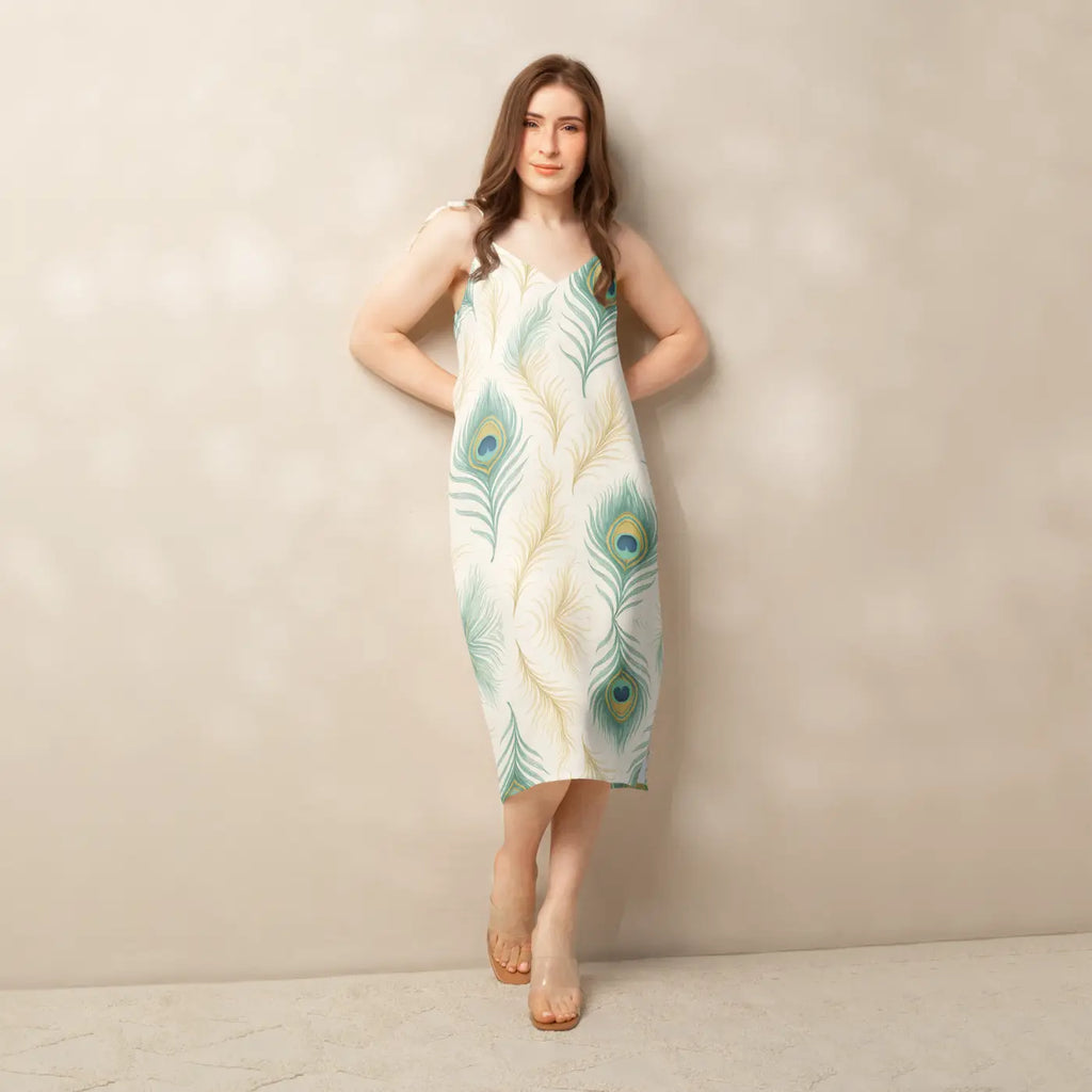 Peacock Feather Midi Dress - Built-In Bra Comfort - DipaliZ